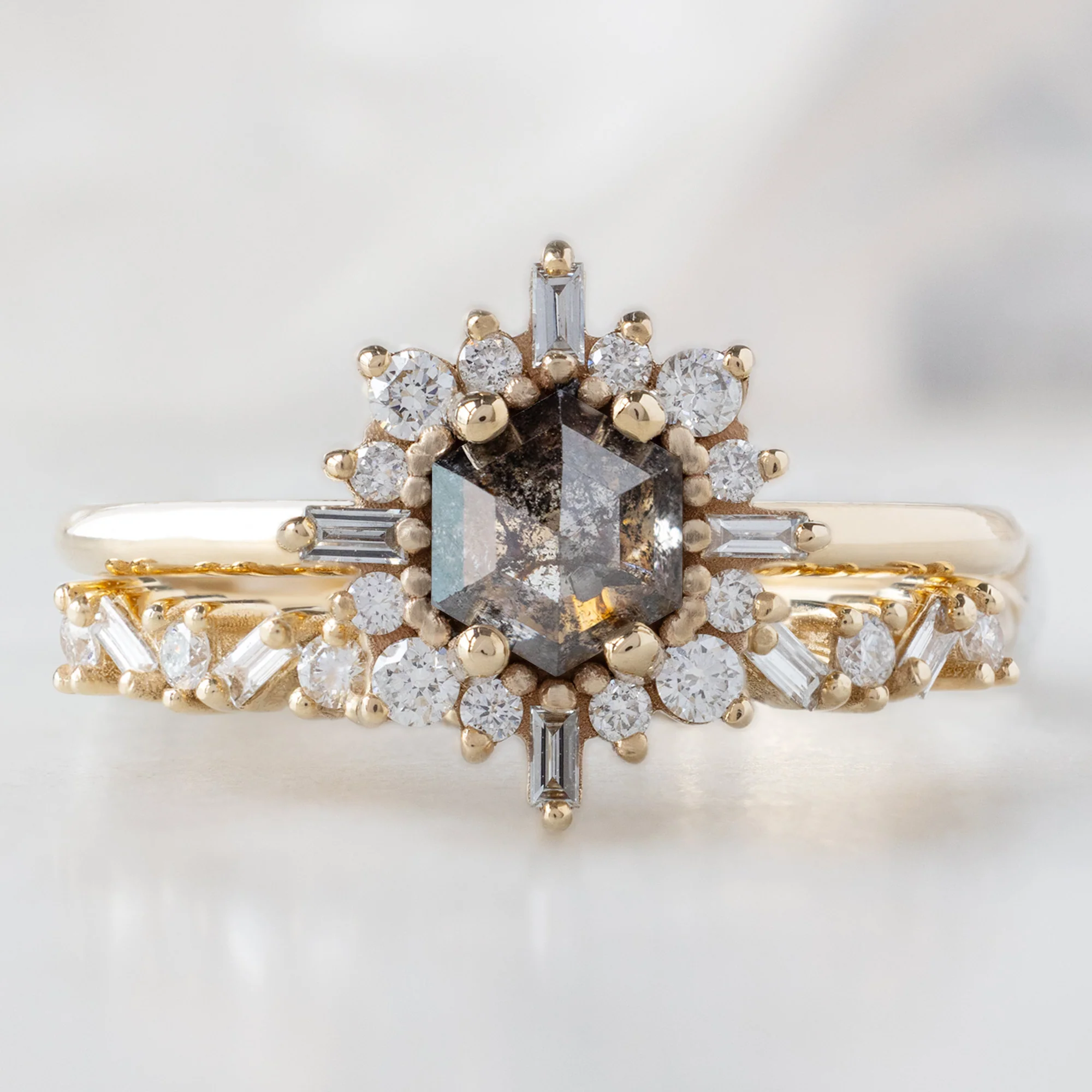 The Compass Ring | Build Your Own Hexagon Salt and Pepper Diamond Engagement Ring - Image 5