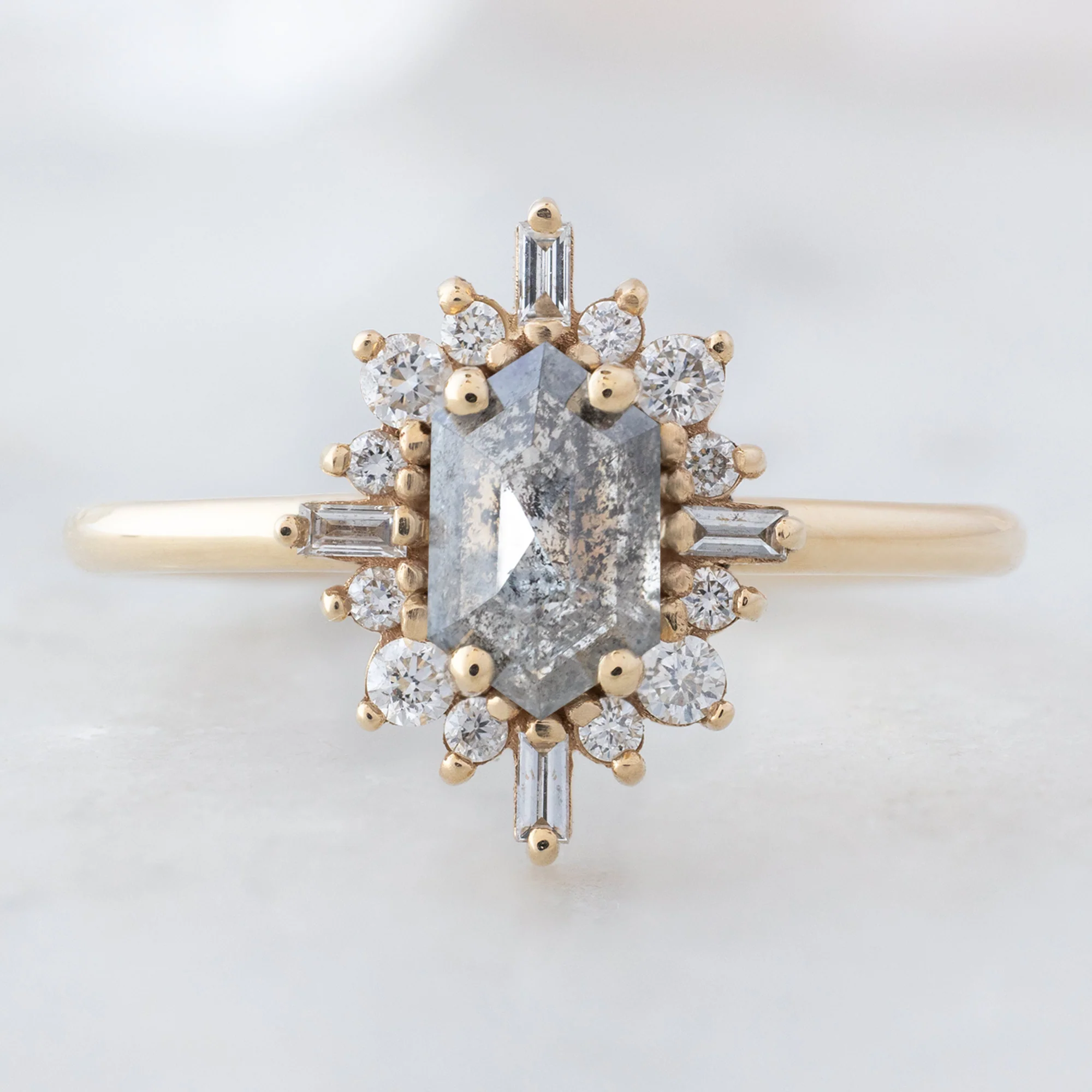The Compass Ring | Build Your Own Hexagon Salt and Pepper Diamond Engagement Ring - Image 7
