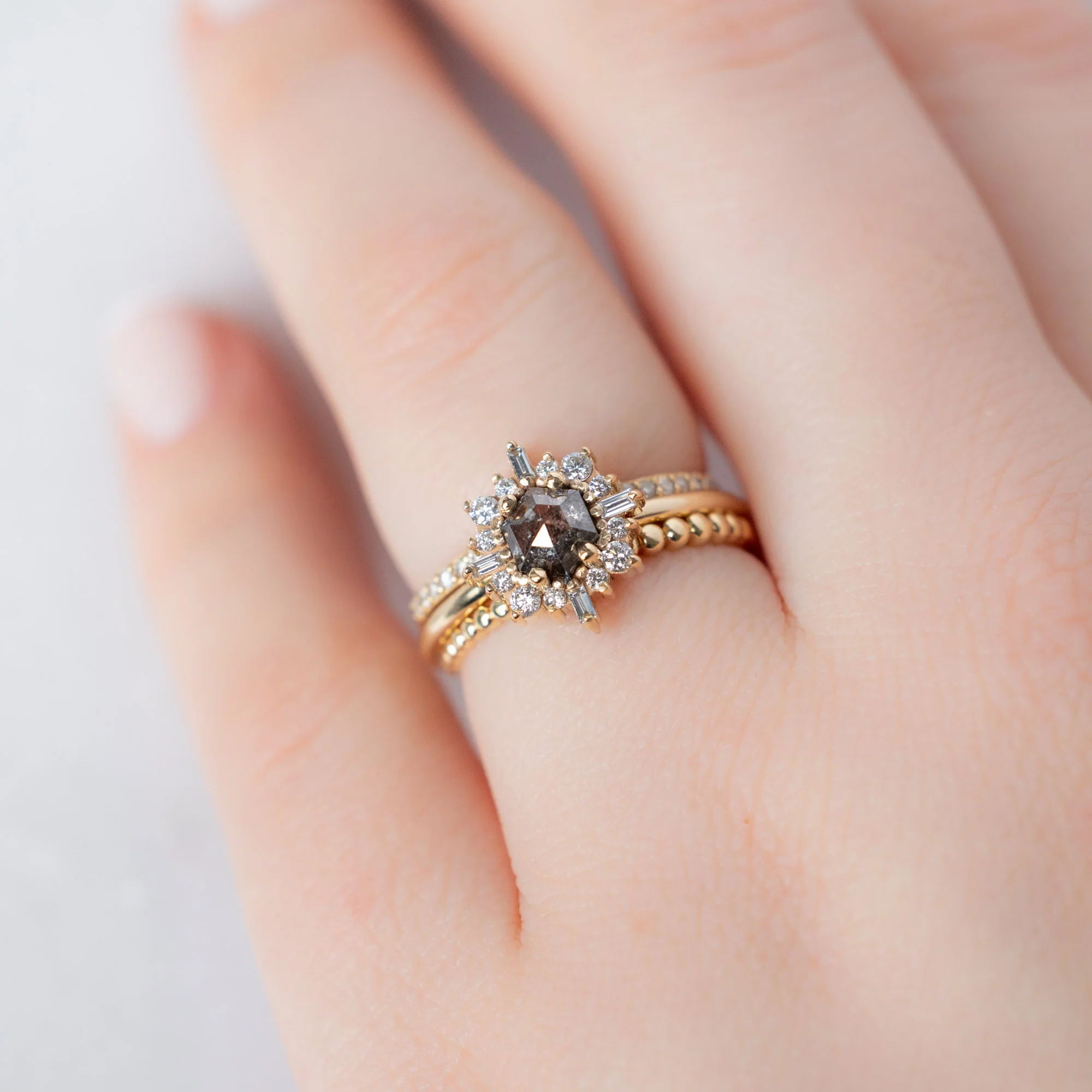 The Compass Ring | Build Your Own Hexagon Salt and Pepper Diamond Engagement Ring - Image 8