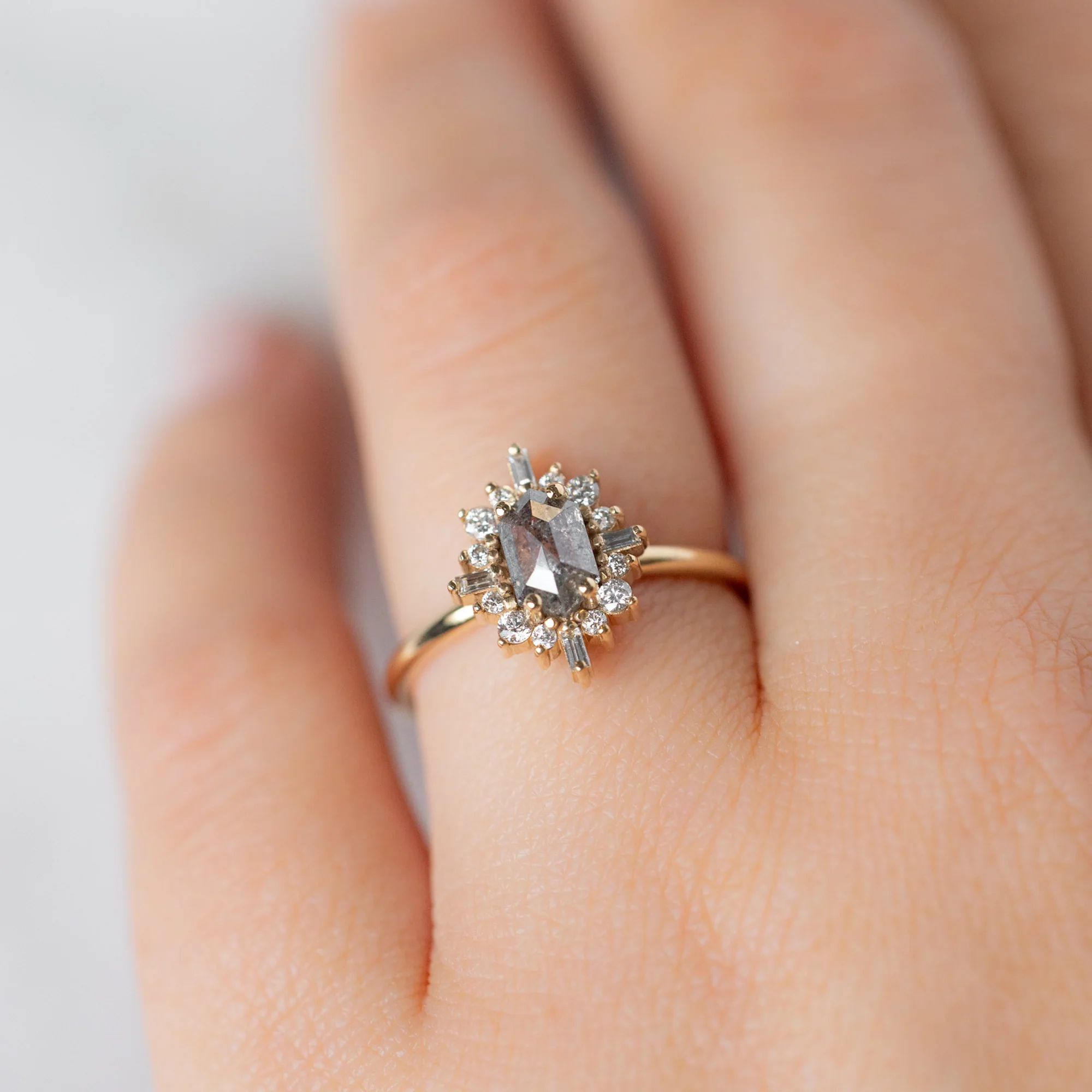 The Compass Ring | Build Your Own Hexagon Salt and Pepper Diamond Engagement Ring - Image 9
