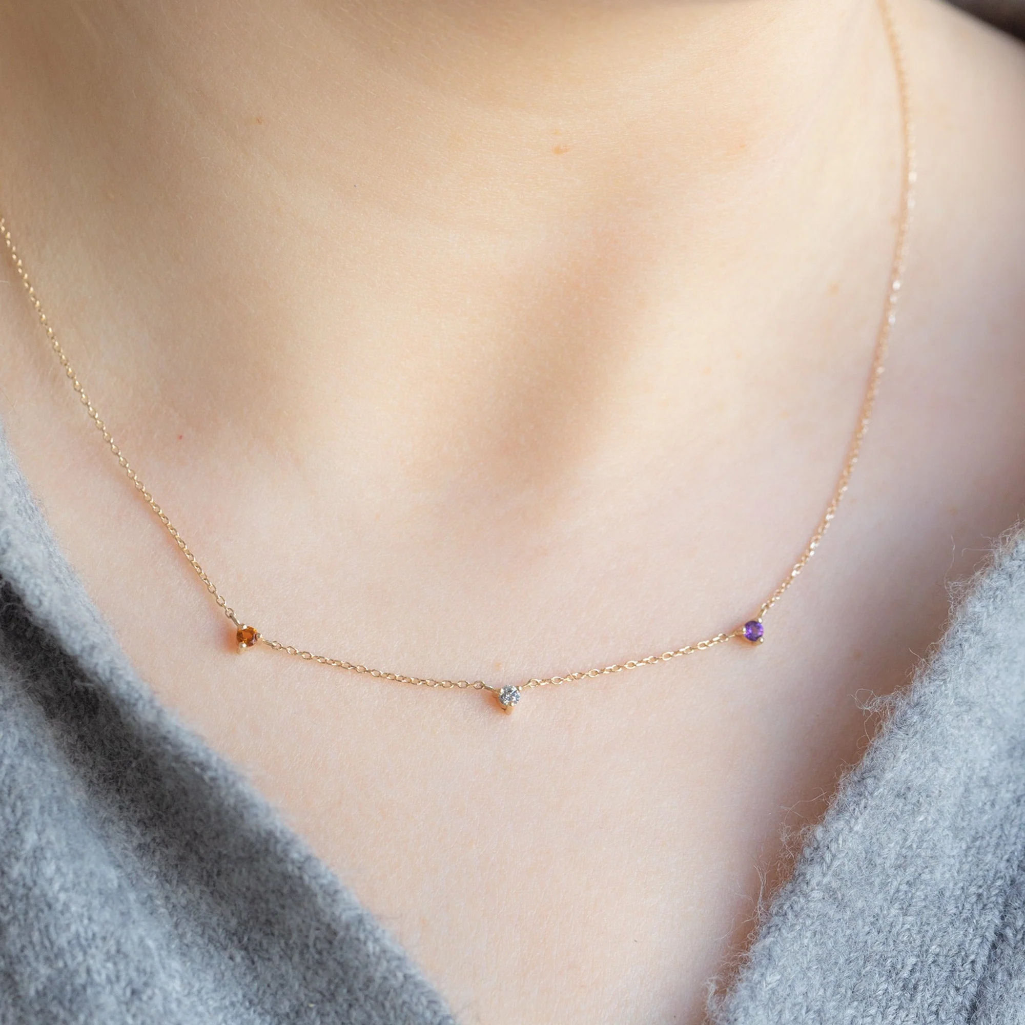 The Custom Multi-Birthstone Necklace | 3 Stones - Image 2