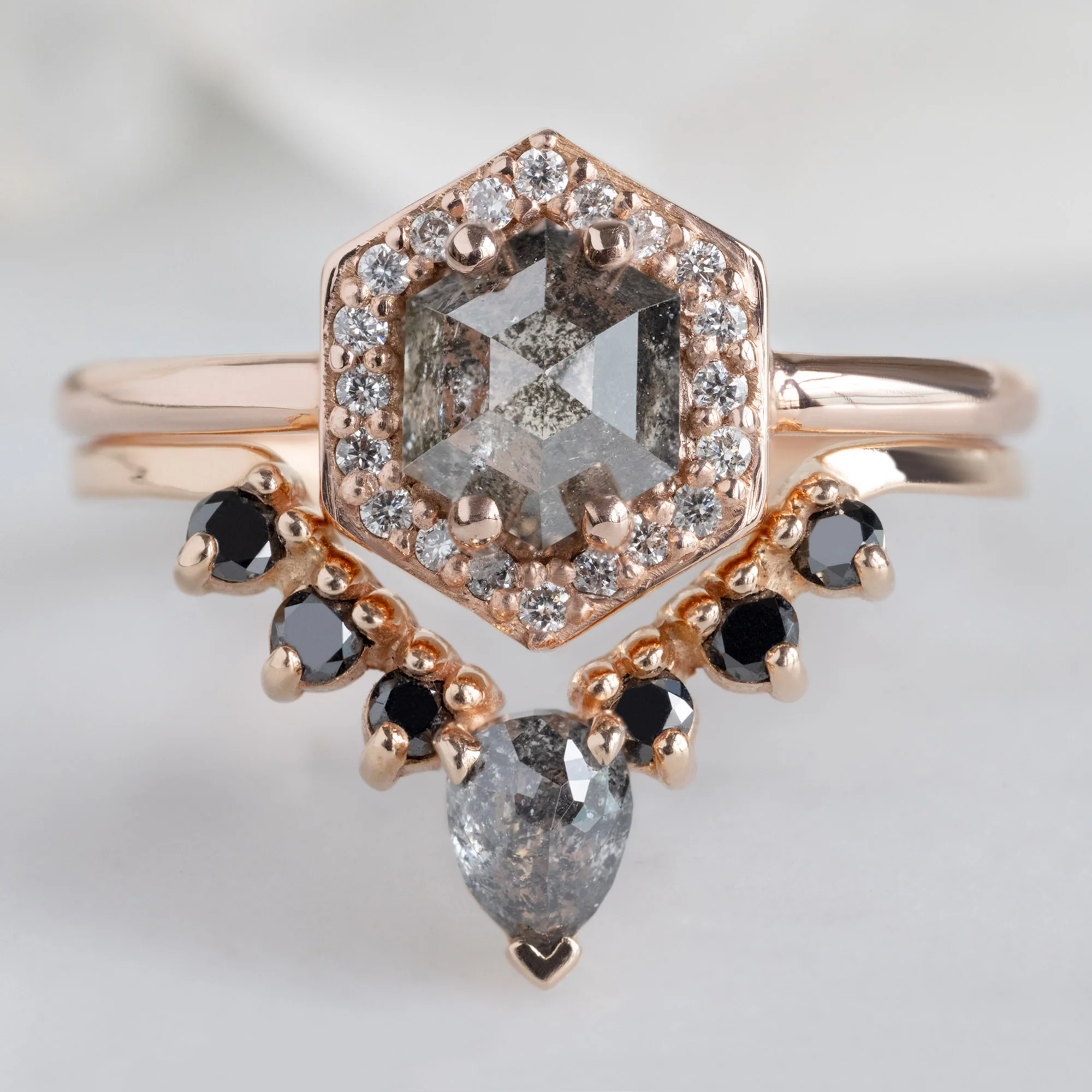 The Dahlia Ring | 0.89ct Hexagon Salt and Pepper Diamond in 14K Rose Gold - Image 4