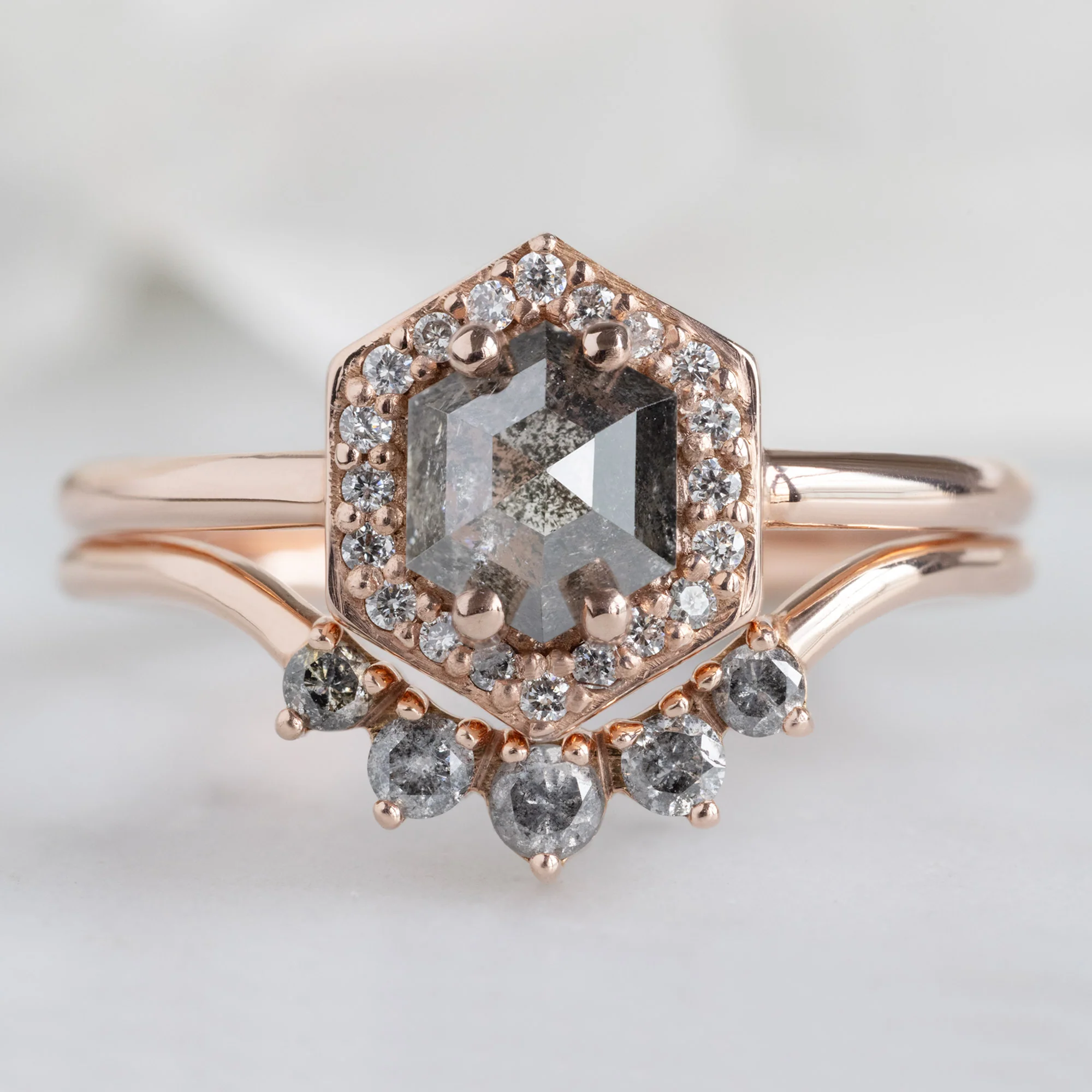 The Dahlia Ring | 0.89ct Hexagon Salt and Pepper Diamond in 14K Rose Gold - Image 5