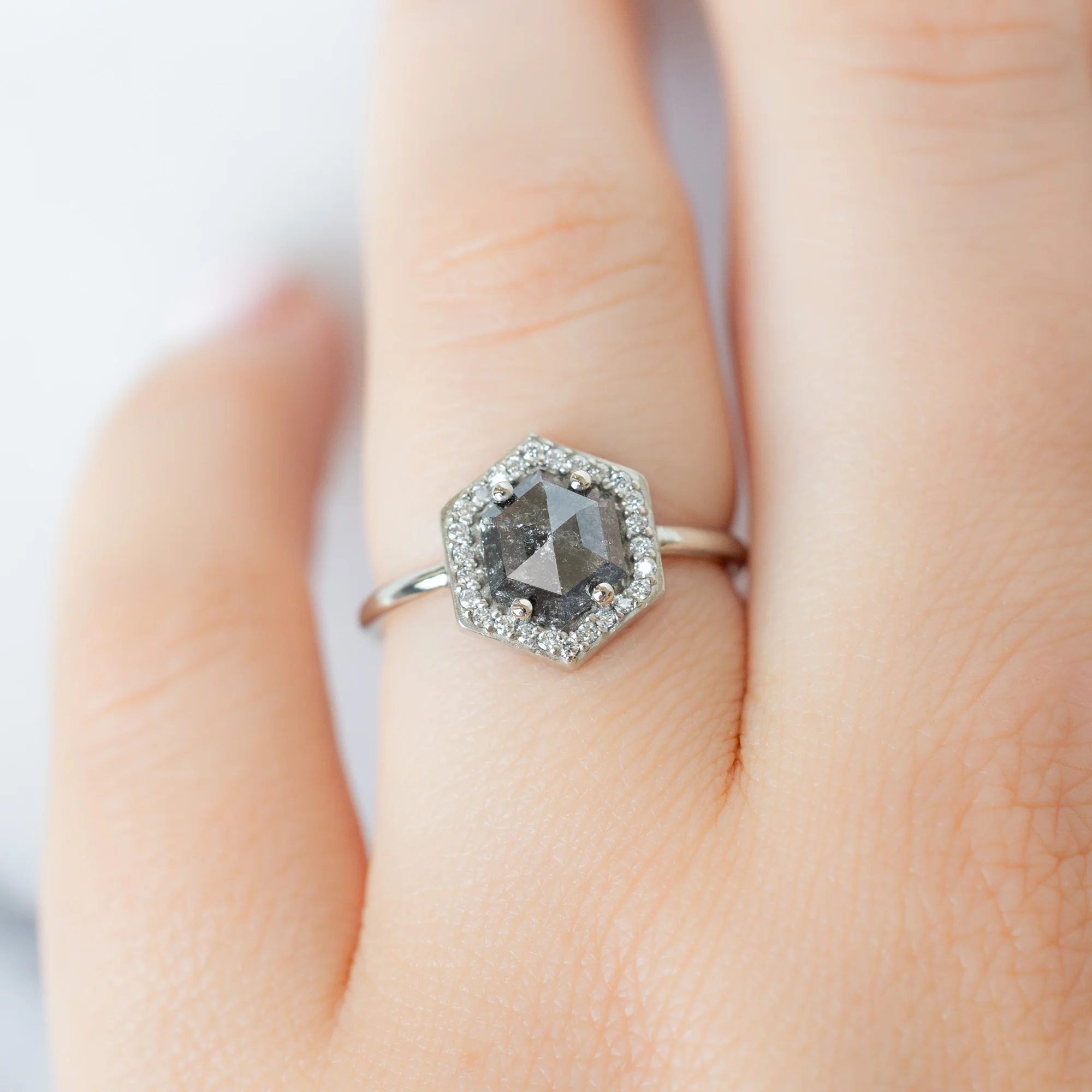 The Dahlia Ring | 1.08ct Hexagon Black Diamond in 14K White Gold - Image 4