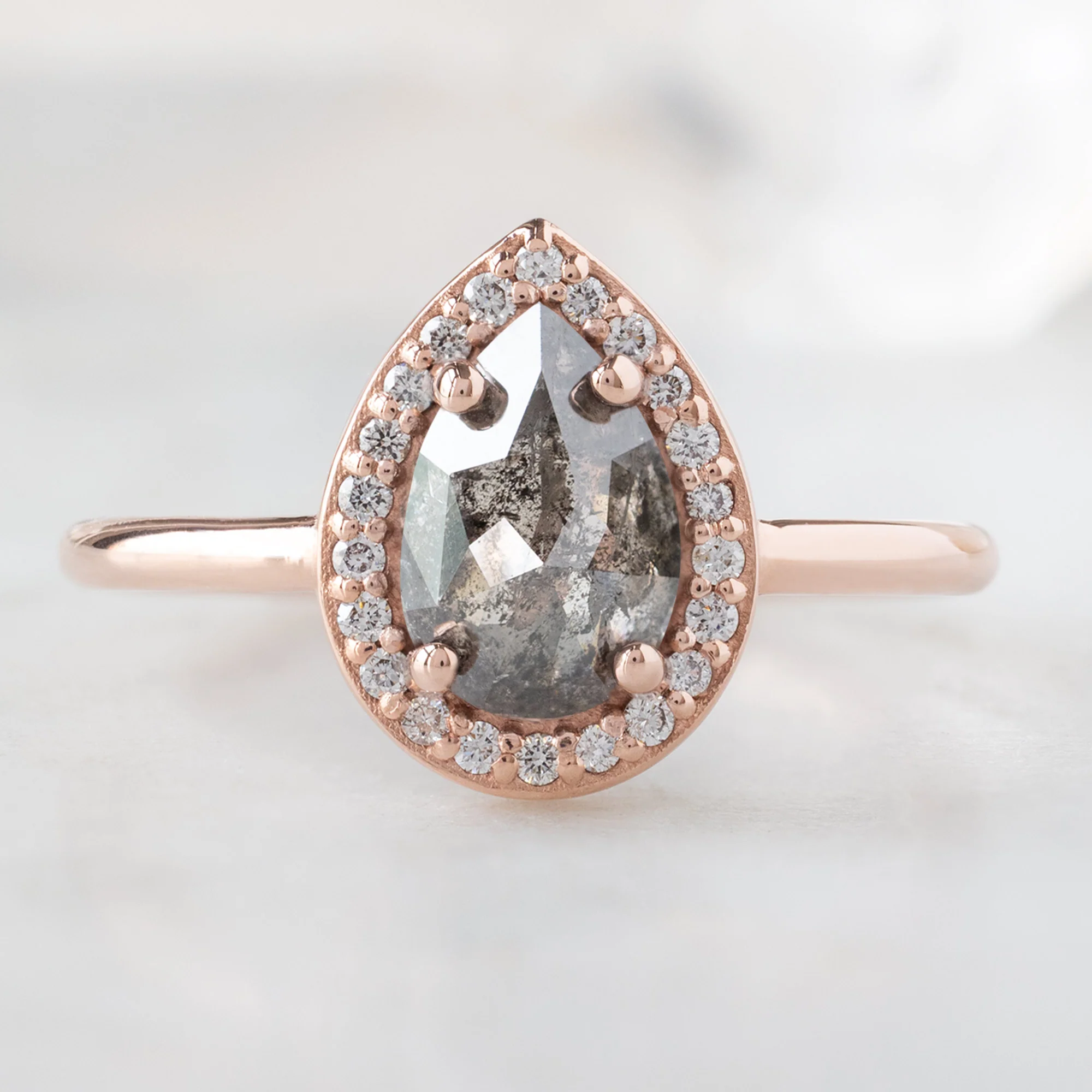The Dahlia Ring | 1.09ct Pear Salt and Pepper Diamond in 14K Rose Gold