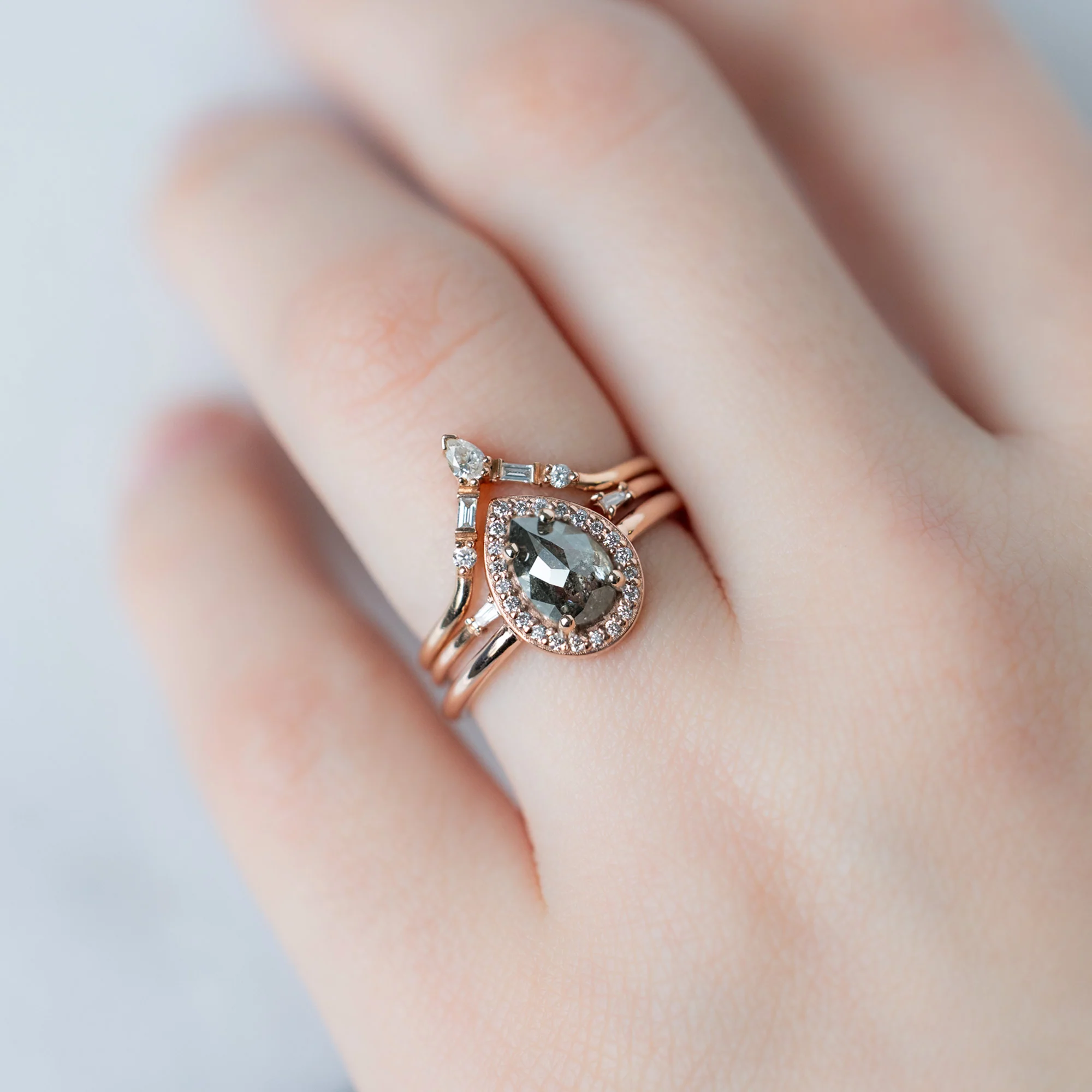 The Dahlia Ring | 1.09ct Pear Salt and Pepper Diamond in 14K Rose Gold - Image 2