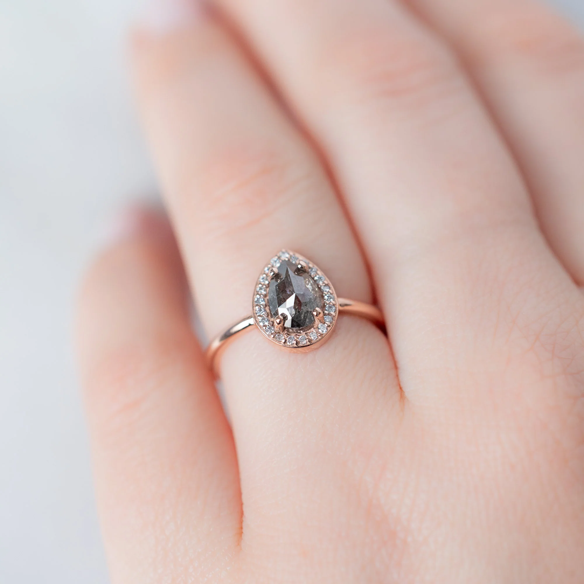 The Dahlia Ring | 1.09ct Pear Salt and Pepper Diamond in 14K Rose Gold - Image 4