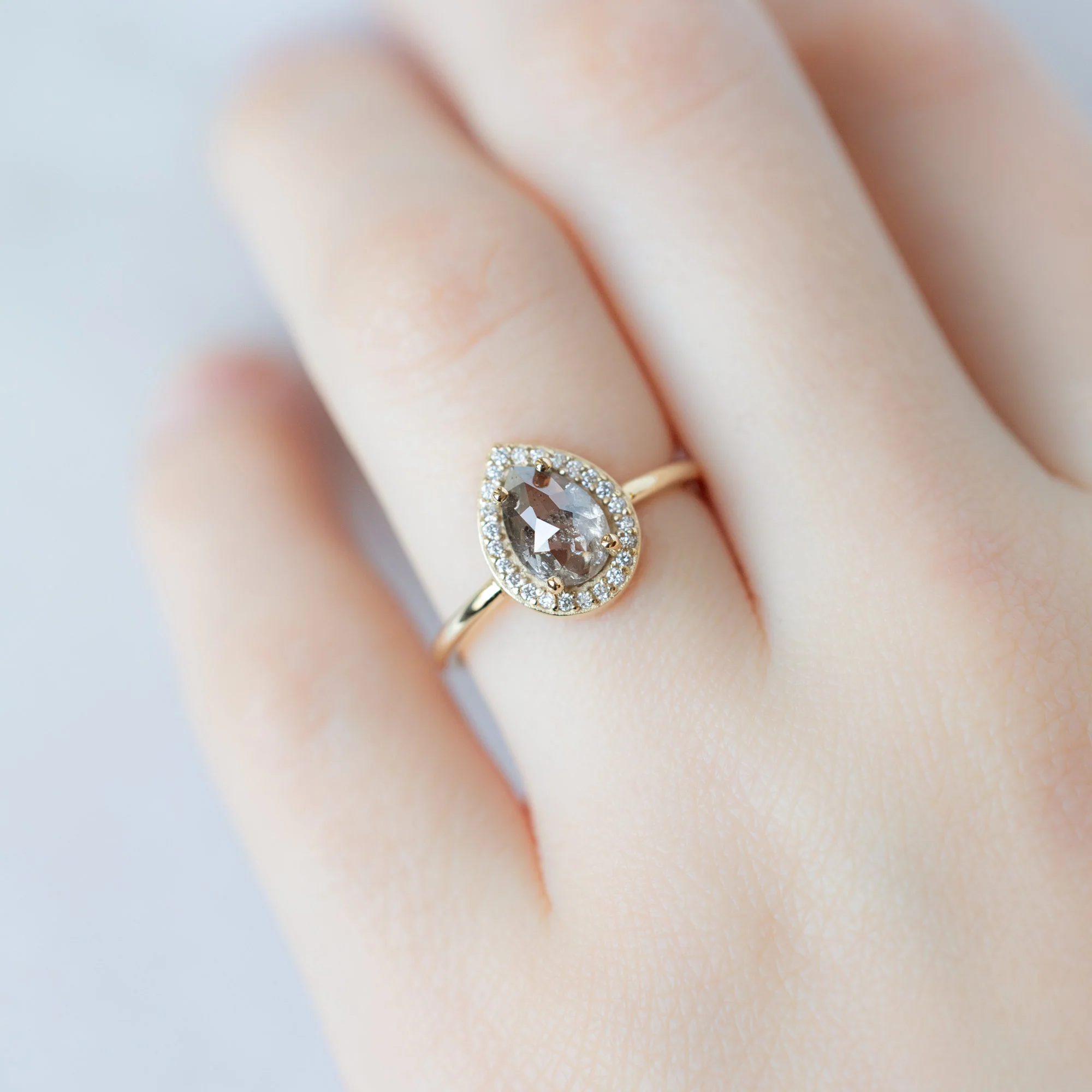 The Dahlia Ring | 1.12ct Pear Salt and Pepper Diamond in 14K Yellow Gold - Image 4