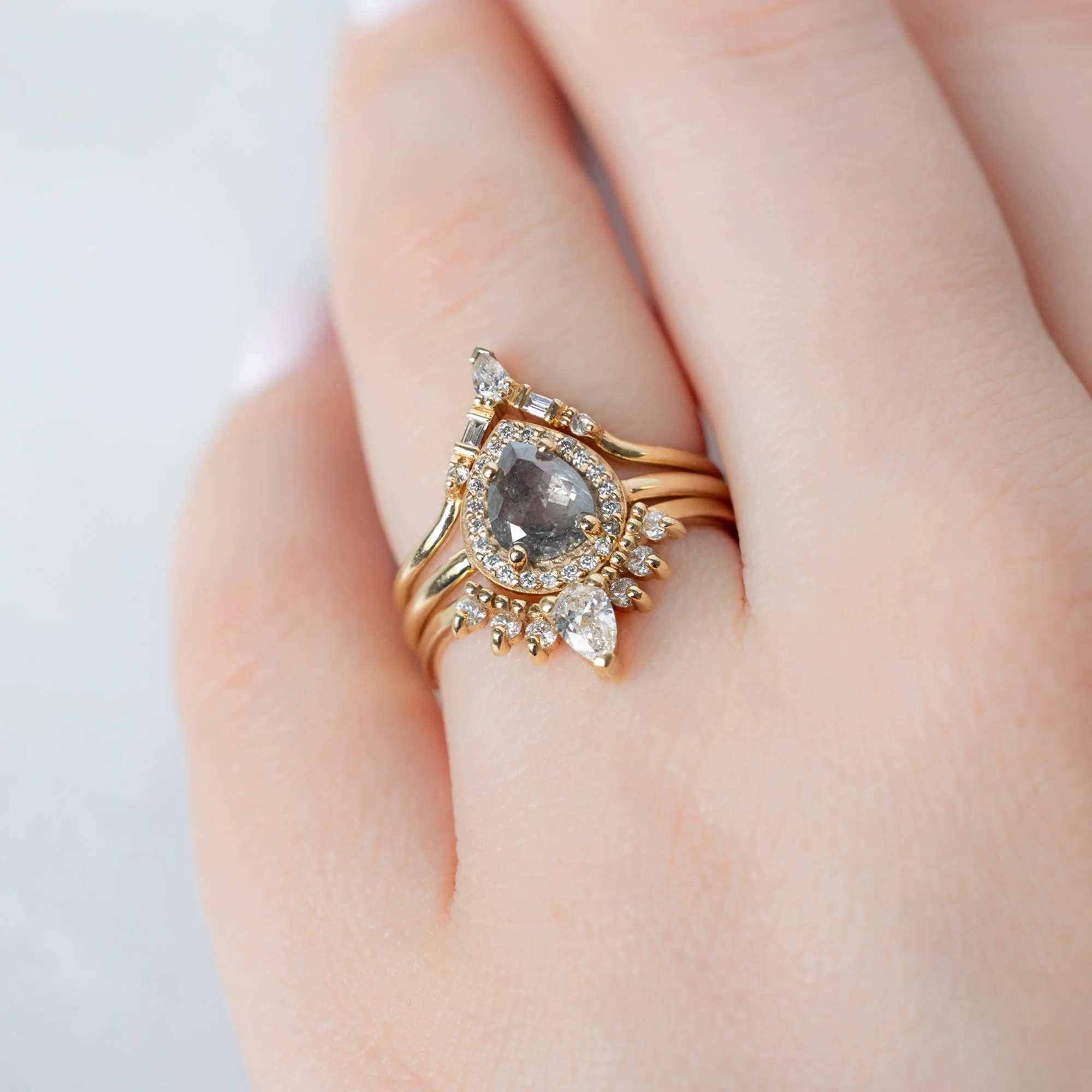 The Dahlia Ring | Build Your Own Pear Salt and Pepper Diamond Engagement Ring - Image 6
