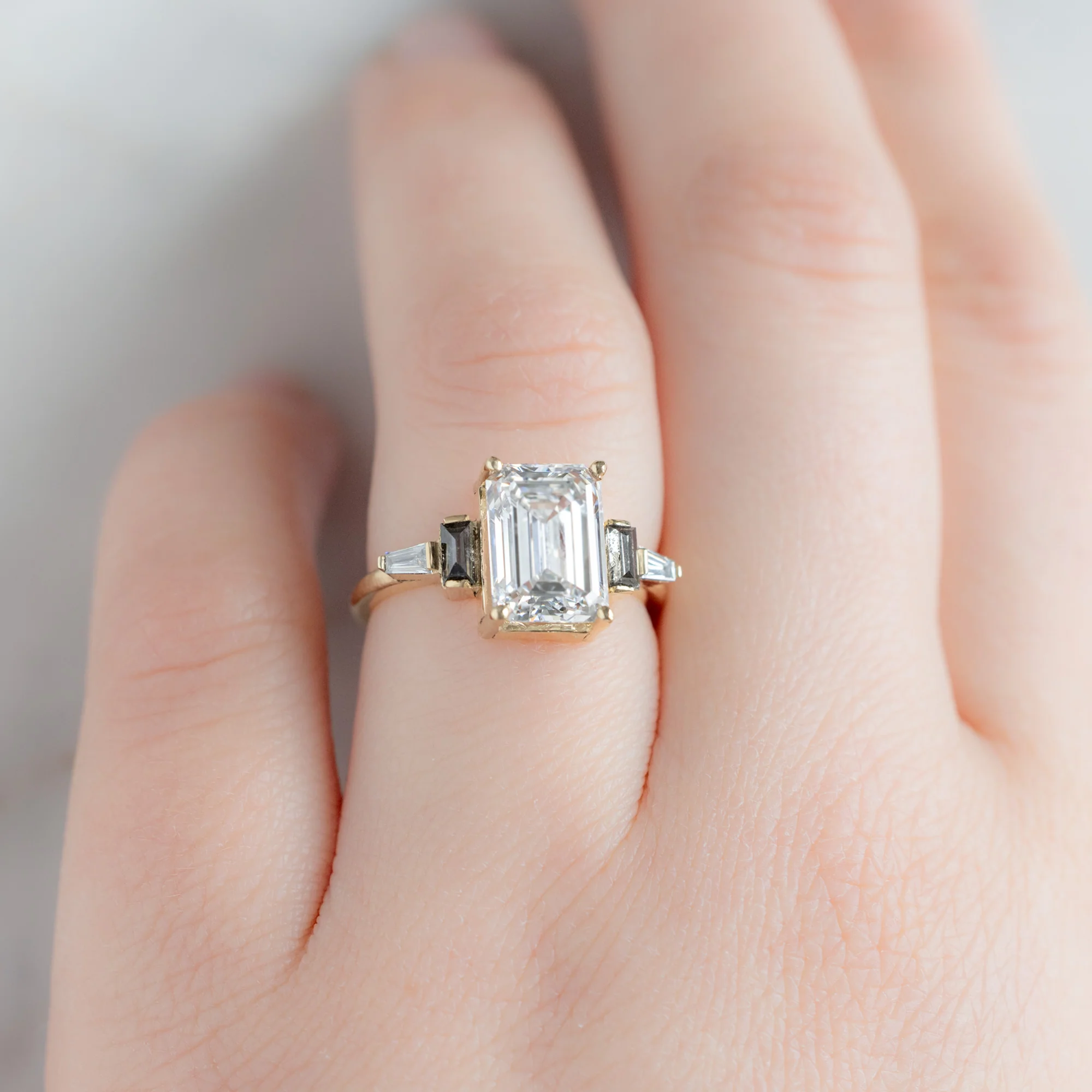 The Deco Ring | 3.39ct Lab Grown Emerald Cut White Diamond in 14K Yellow Gold - Image 5