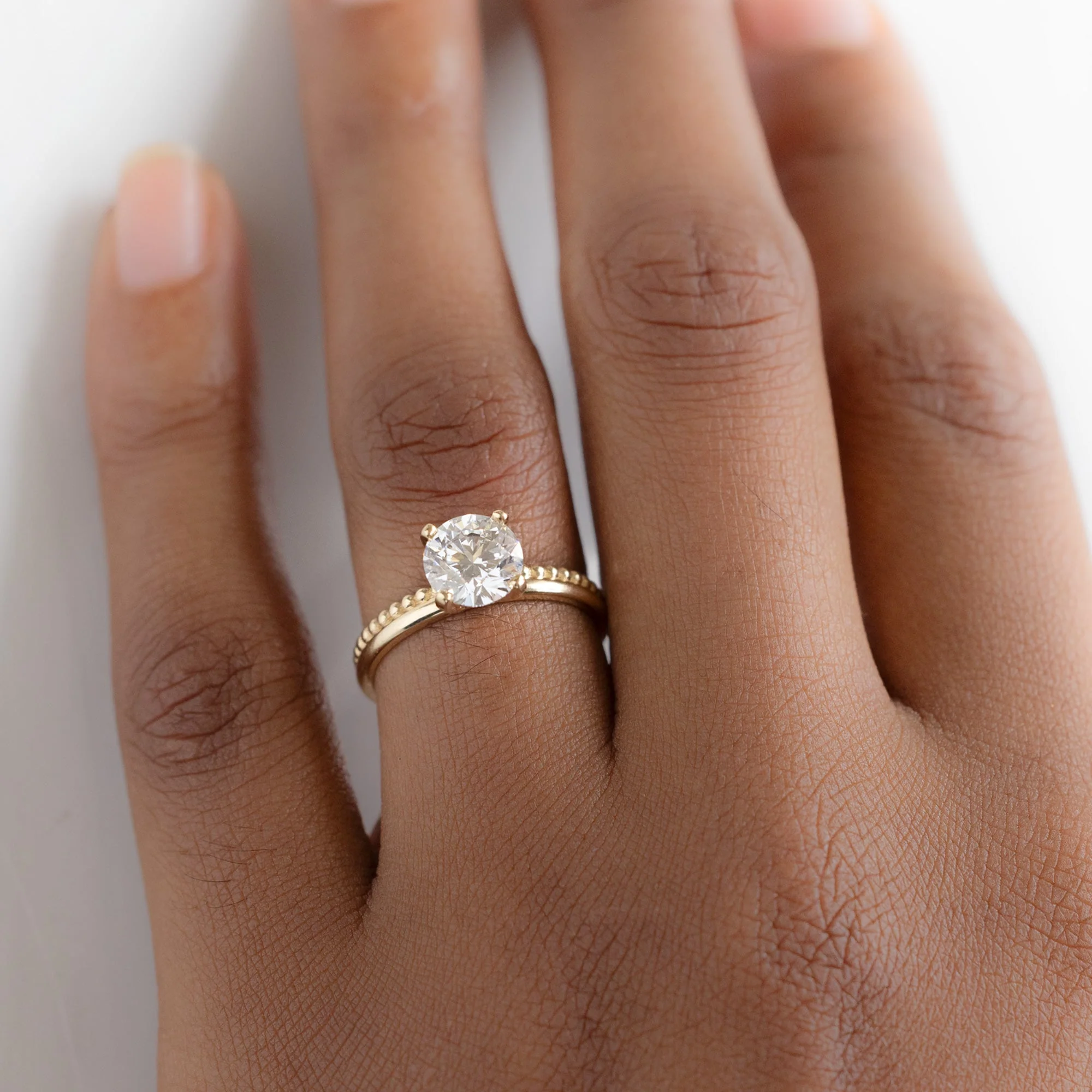 The Duo Beaded Ring | 1.40ct Lab Grown Round White Diamond in 14K Yellow Gold - Image 2