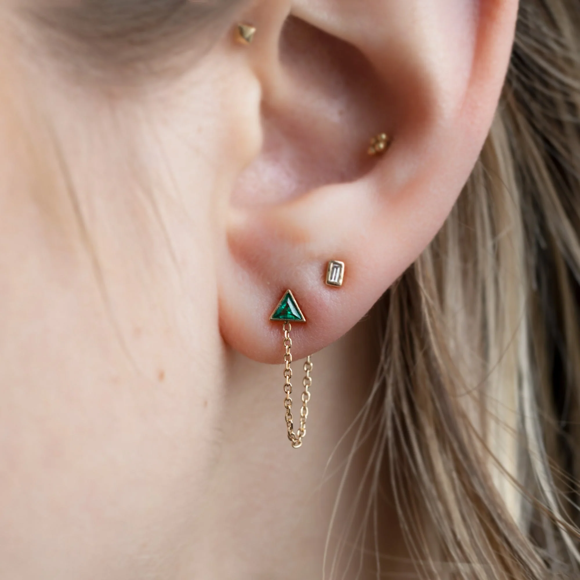 The Emerald Trillion Chain Hoop Earrings | Yellow, Rose or White Gold - Image 2