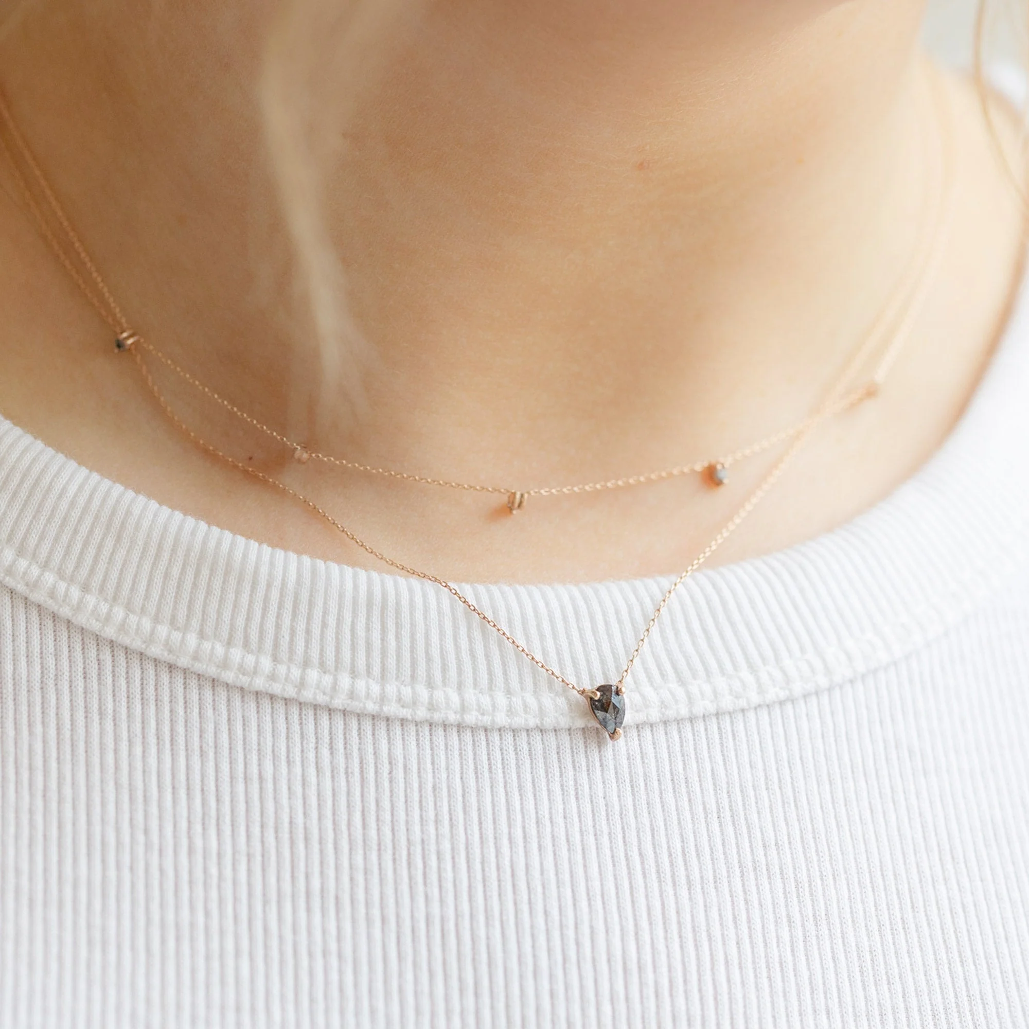 The Galaxy Salt and Pepper Diamond Drop Necklace | Yellow, Rose or White Gold - Image 6