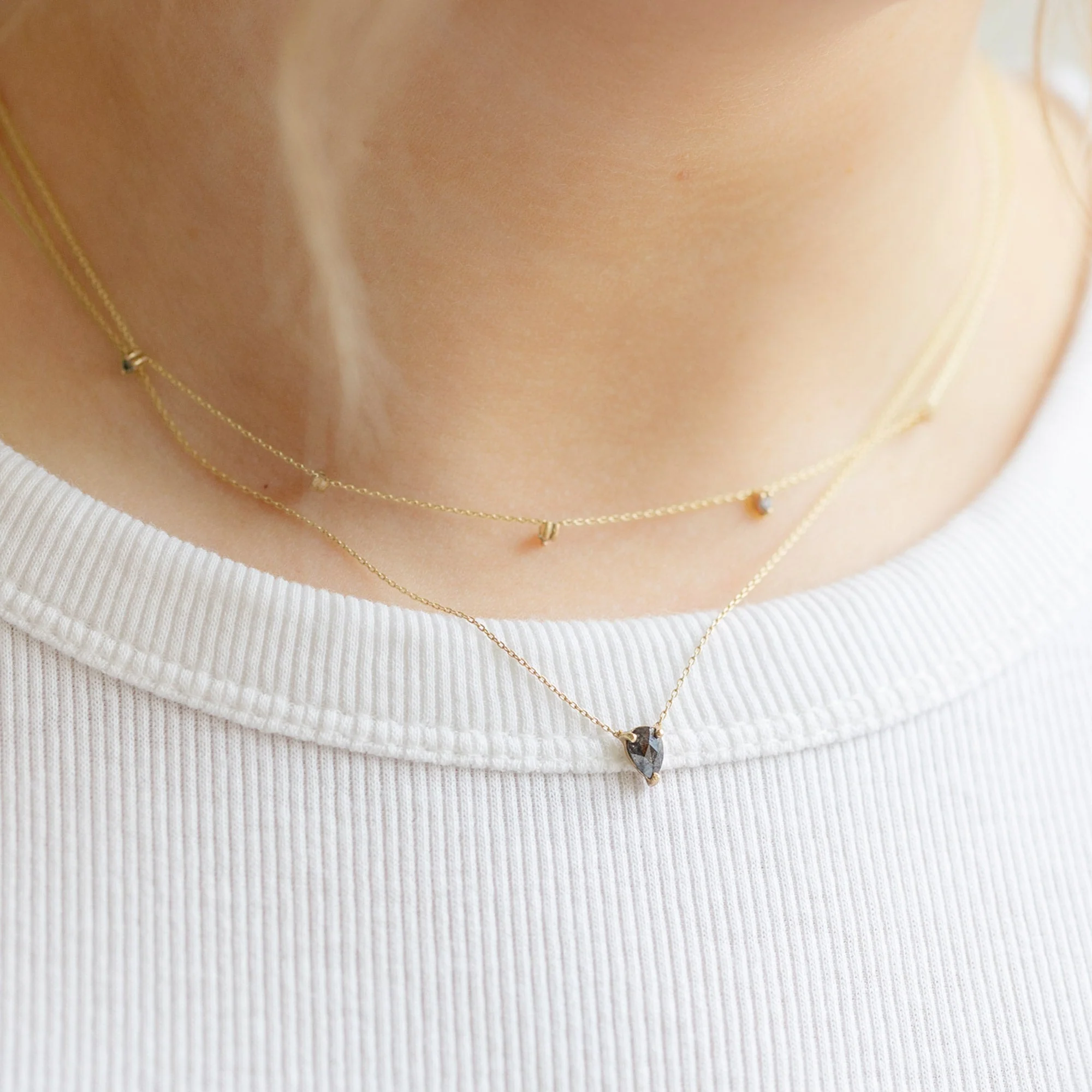 The Galaxy Salt and Pepper Diamond Drop Necklace | Yellow, Rose or White Gold - Image 9