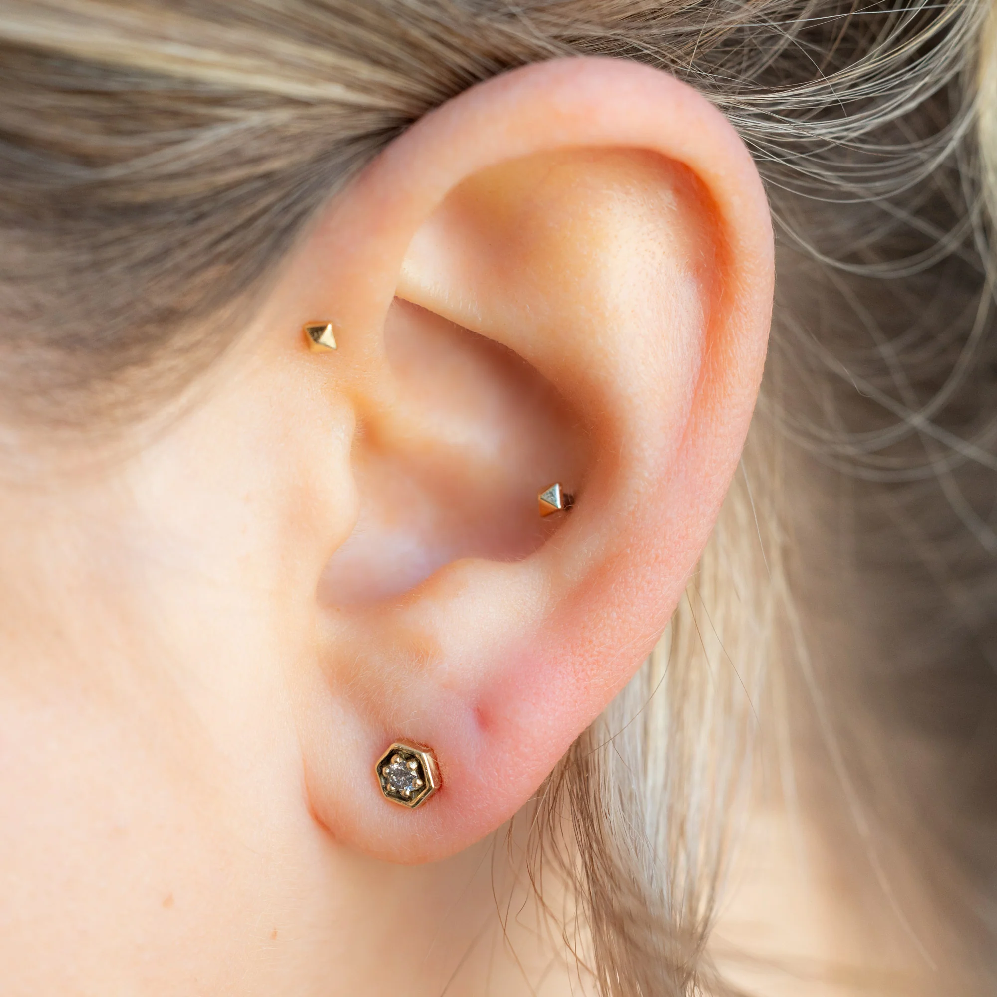 The Galaxy Salt and Pepper Diamond Hexagon Stud Earrings | Yellow, Rose or White Gold - Image 5