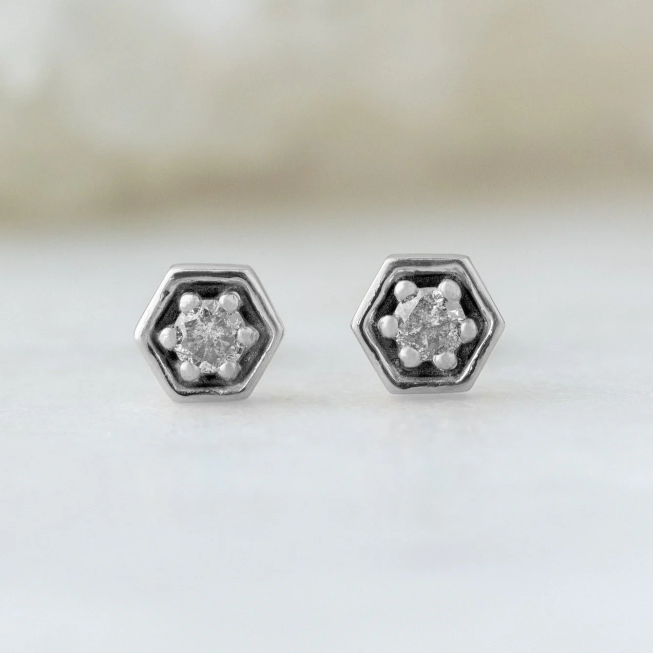 The Galaxy Salt and Pepper Diamond Hexagon Stud Earrings | Yellow, Rose or White Gold - Image 7