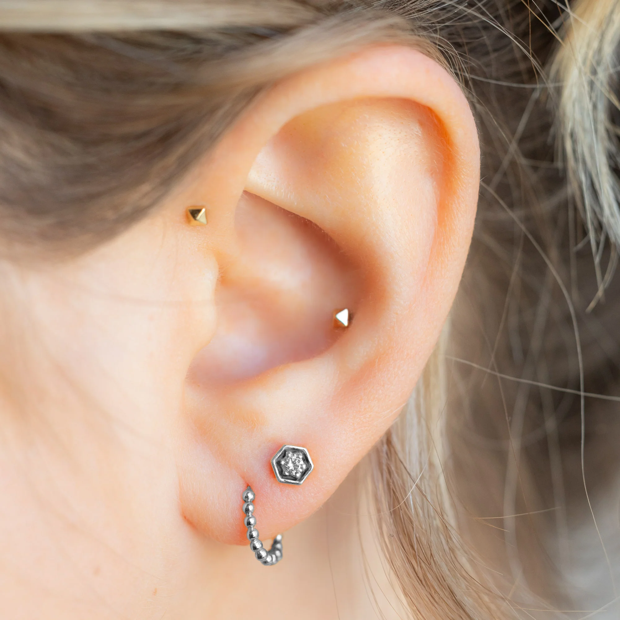 The Galaxy Salt and Pepper Diamond Hexagon Stud Earrings | Yellow, Rose or White Gold - Image 9