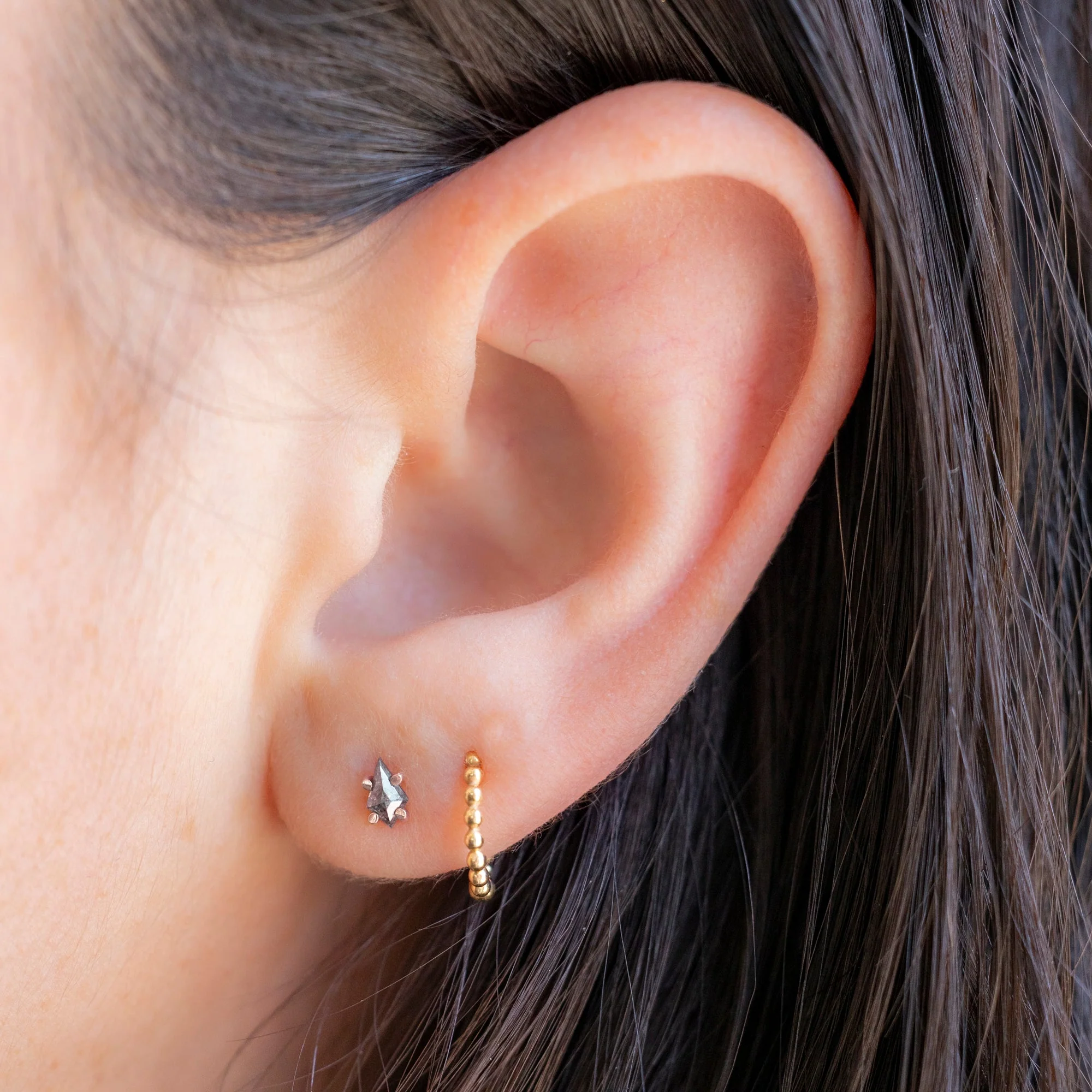 The Geometric Salt and Pepper Diamond Kite Stud Earrings | Yellow, Rose or White Gold - Image 3