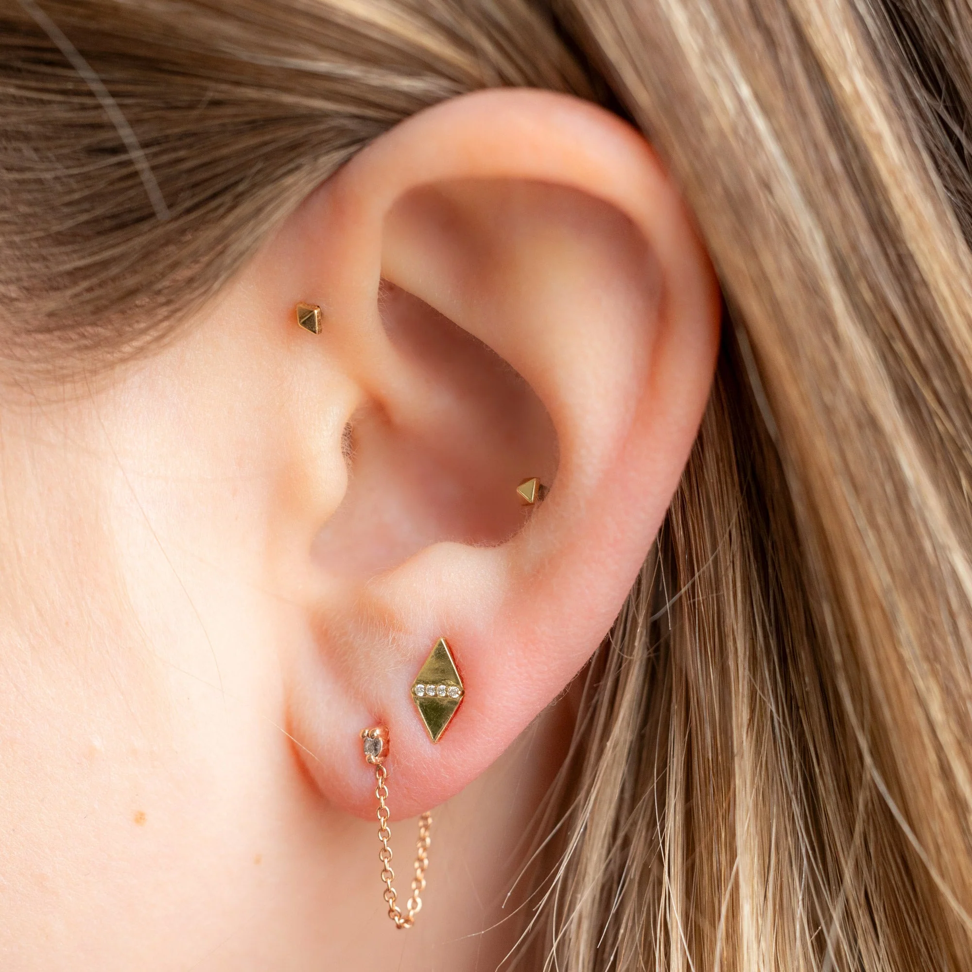 The Geometric White Diamond Pavé Studs | Yellow, Rose or White Gold - Image 3