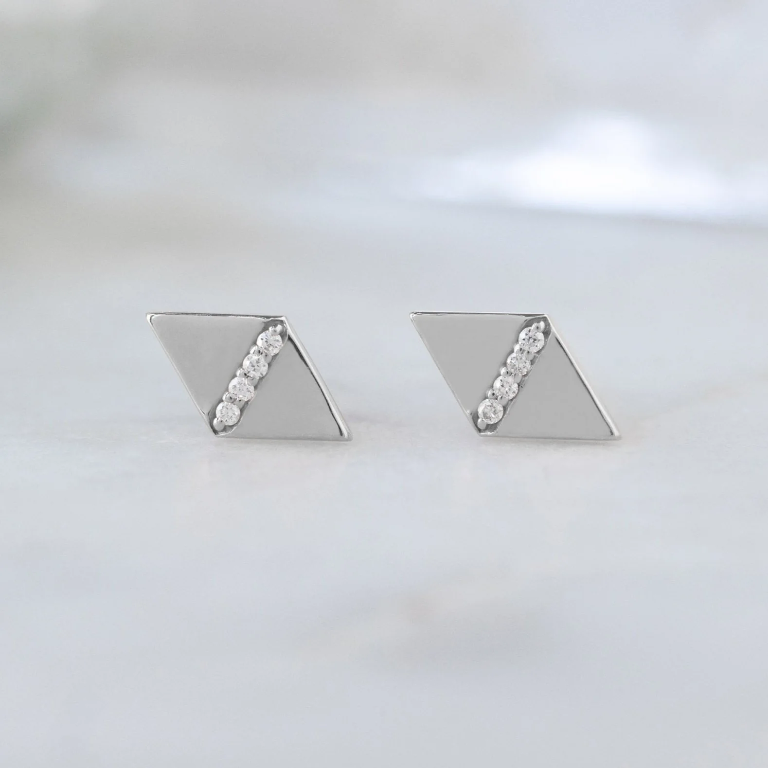 The Geometric White Diamond Pavé Studs | Yellow, Rose or White Gold - Image 4