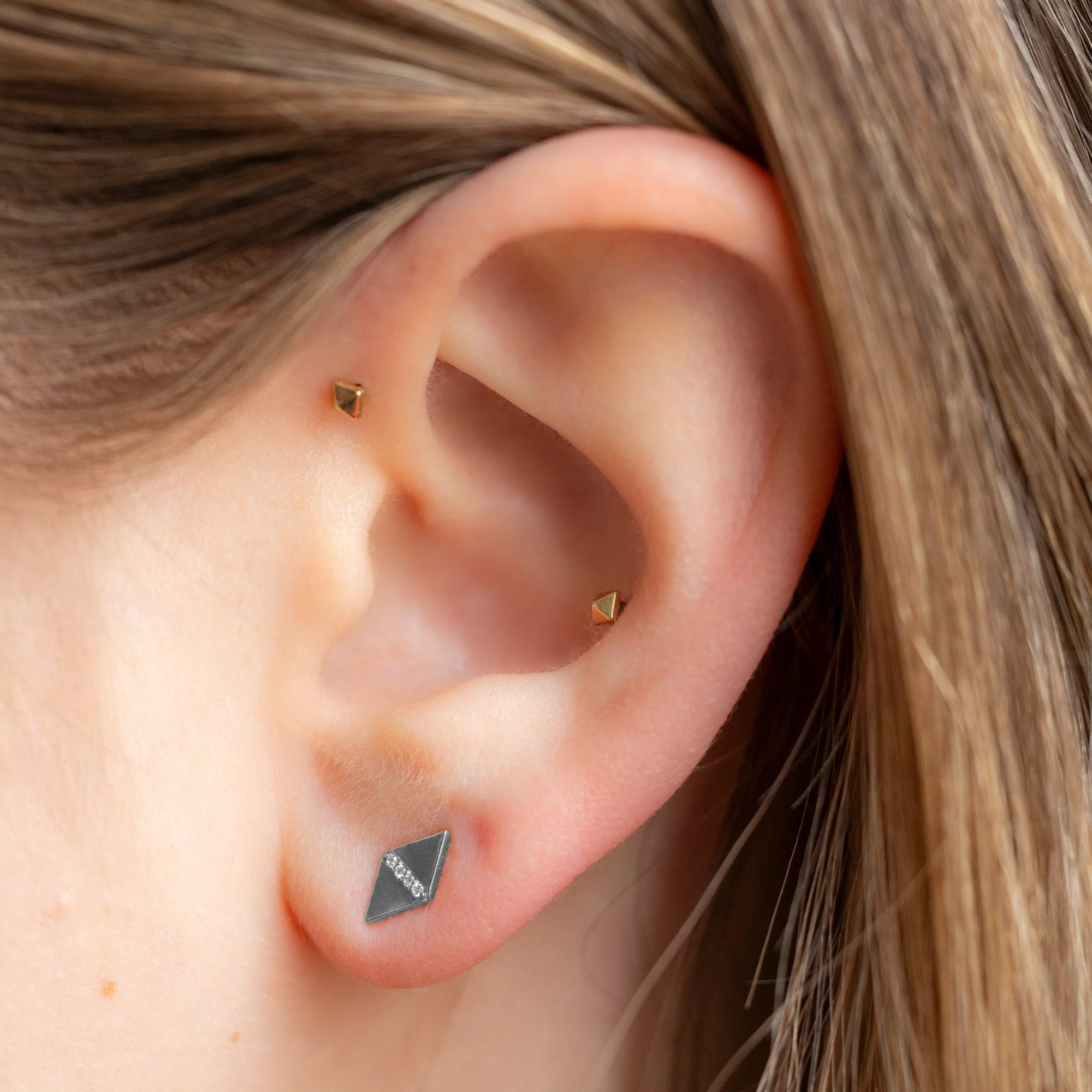 The Geometric White Diamond Pavé Studs | Yellow, Rose or White Gold - Image 5