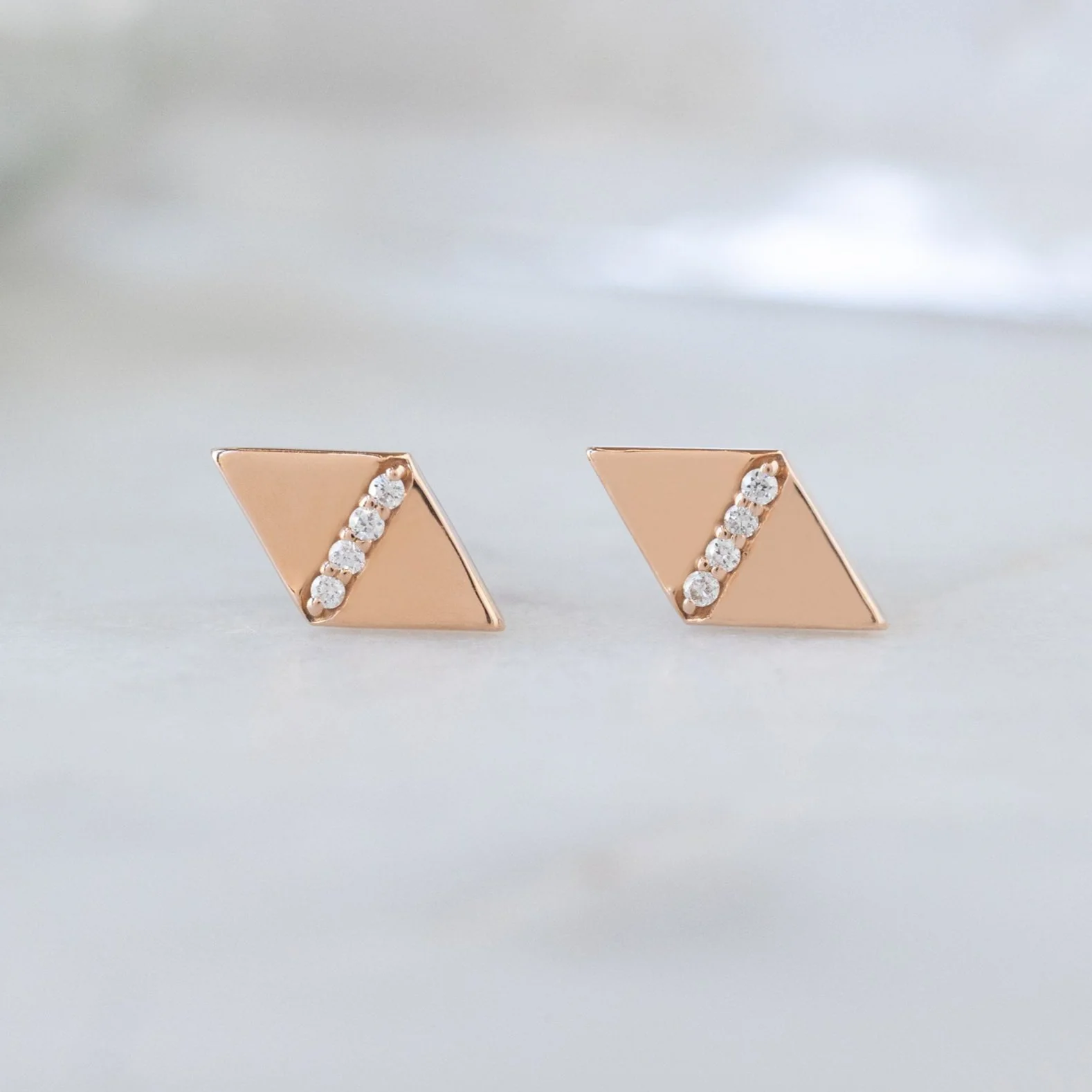 The Geometric White Diamond Pavé Studs | Yellow, Rose or White Gold - Image 7