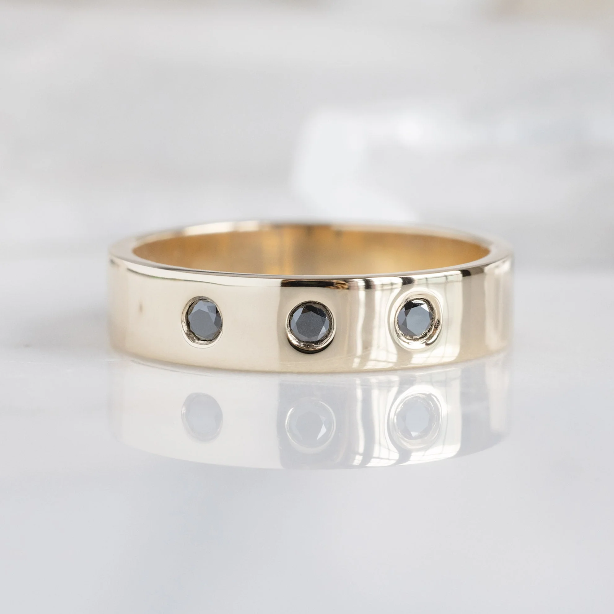 Gold Wedding Band with Black Diamonds | Yellow, Rose or White Gold - Image 3