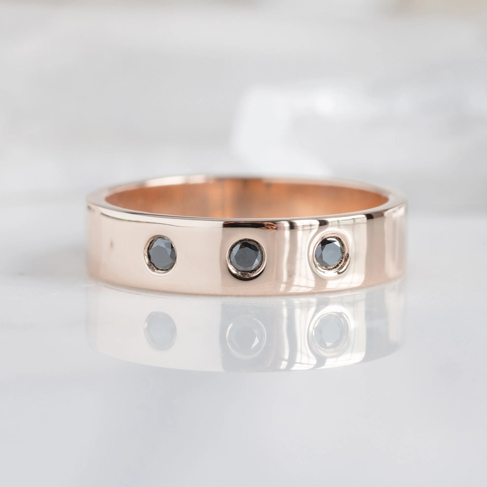 Gold Wedding Band with Black Diamonds | Yellow, Rose or White Gold - Image 4