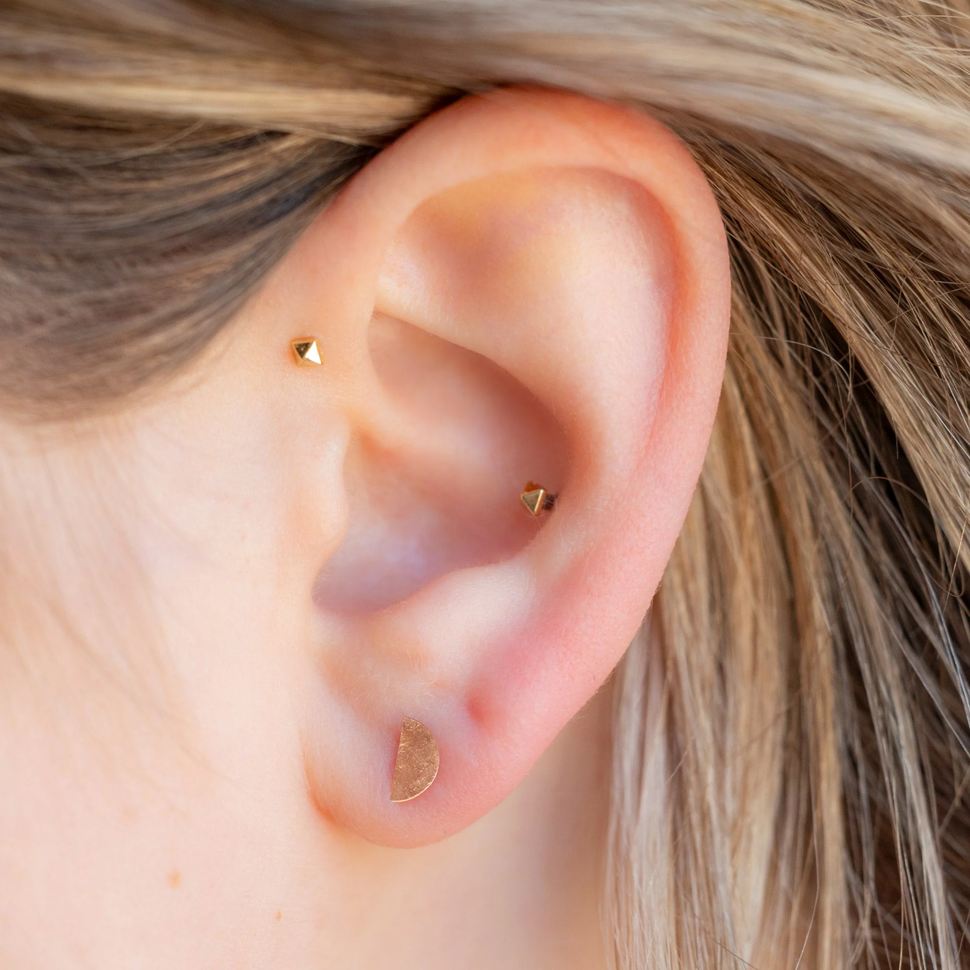 The Gold Half Moon Stud Earrings | Yellow, Rose or White Gold - Image 2