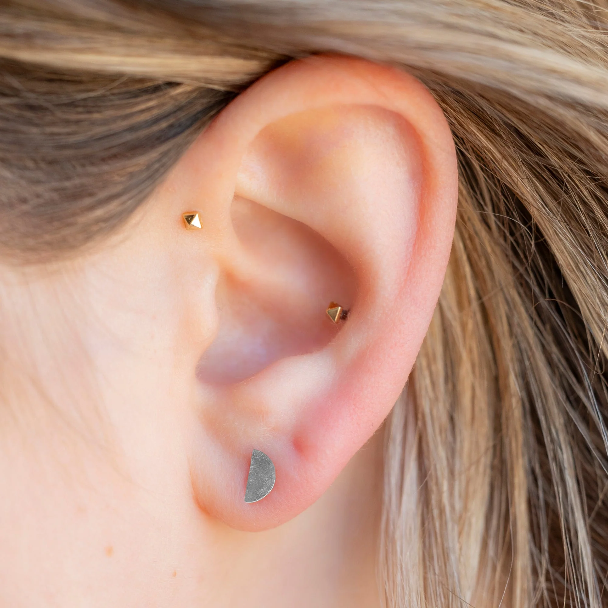 The Gold Half Moon Stud Earrings | Yellow, Rose or White Gold - Image 8