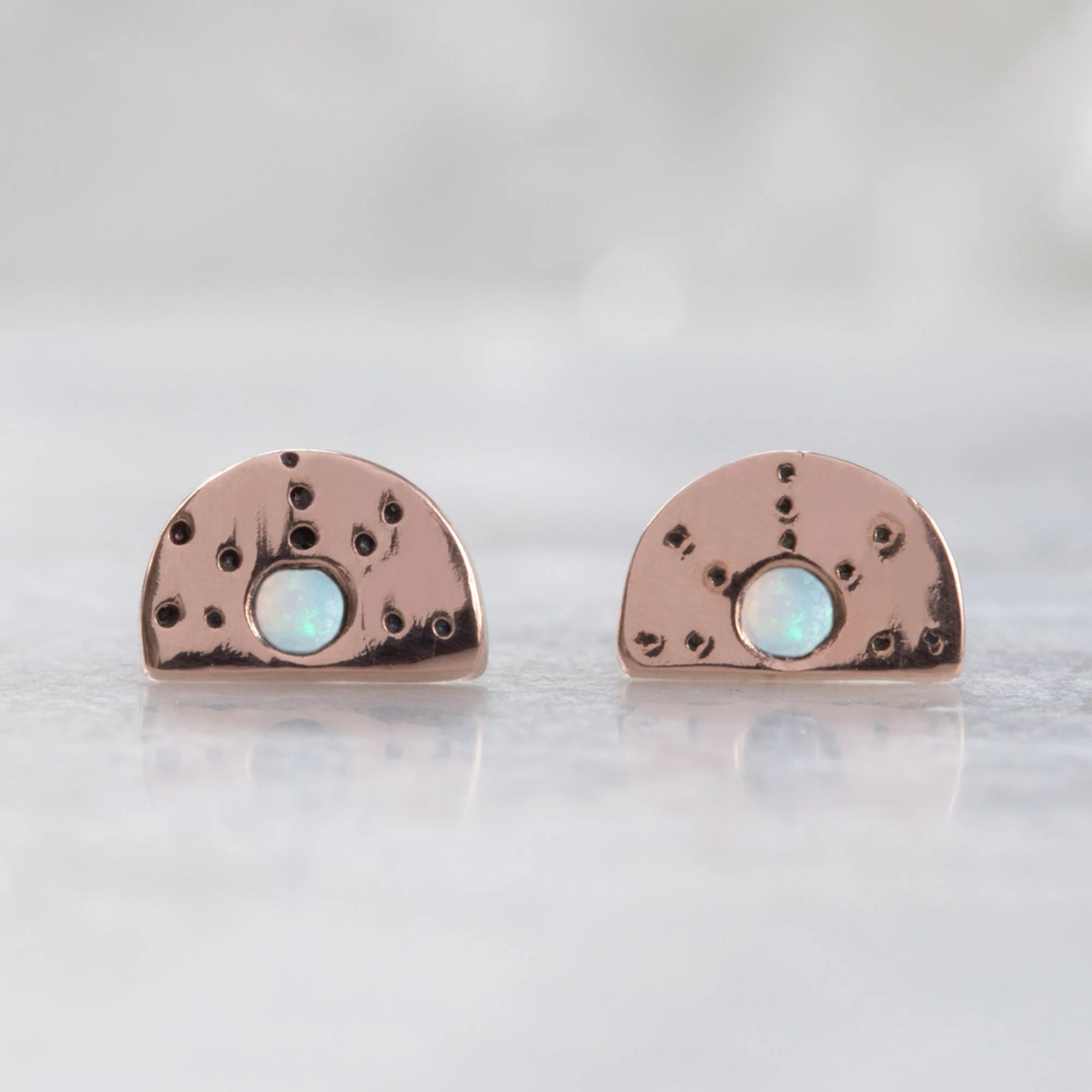 The Half Moon Opal Stardust Stud Earrings | Yellow, Rose or Sterling Silver