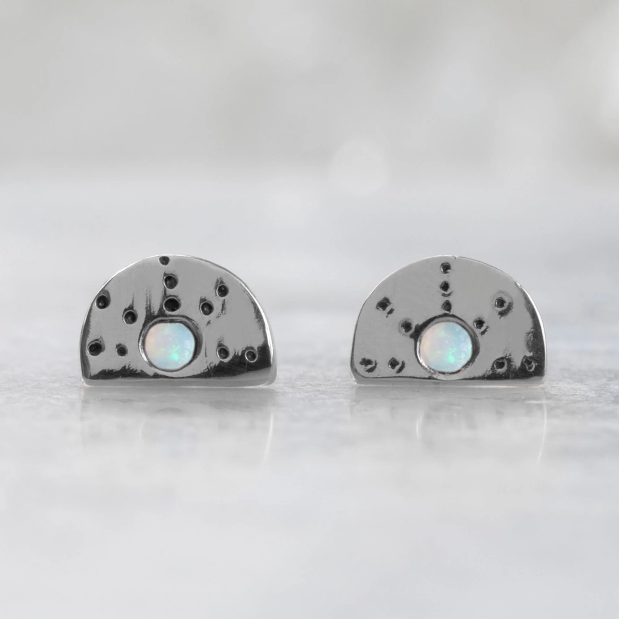 The Half Moon Opal Stardust Stud Earrings | Yellow, Rose or Sterling Silver - Image 5