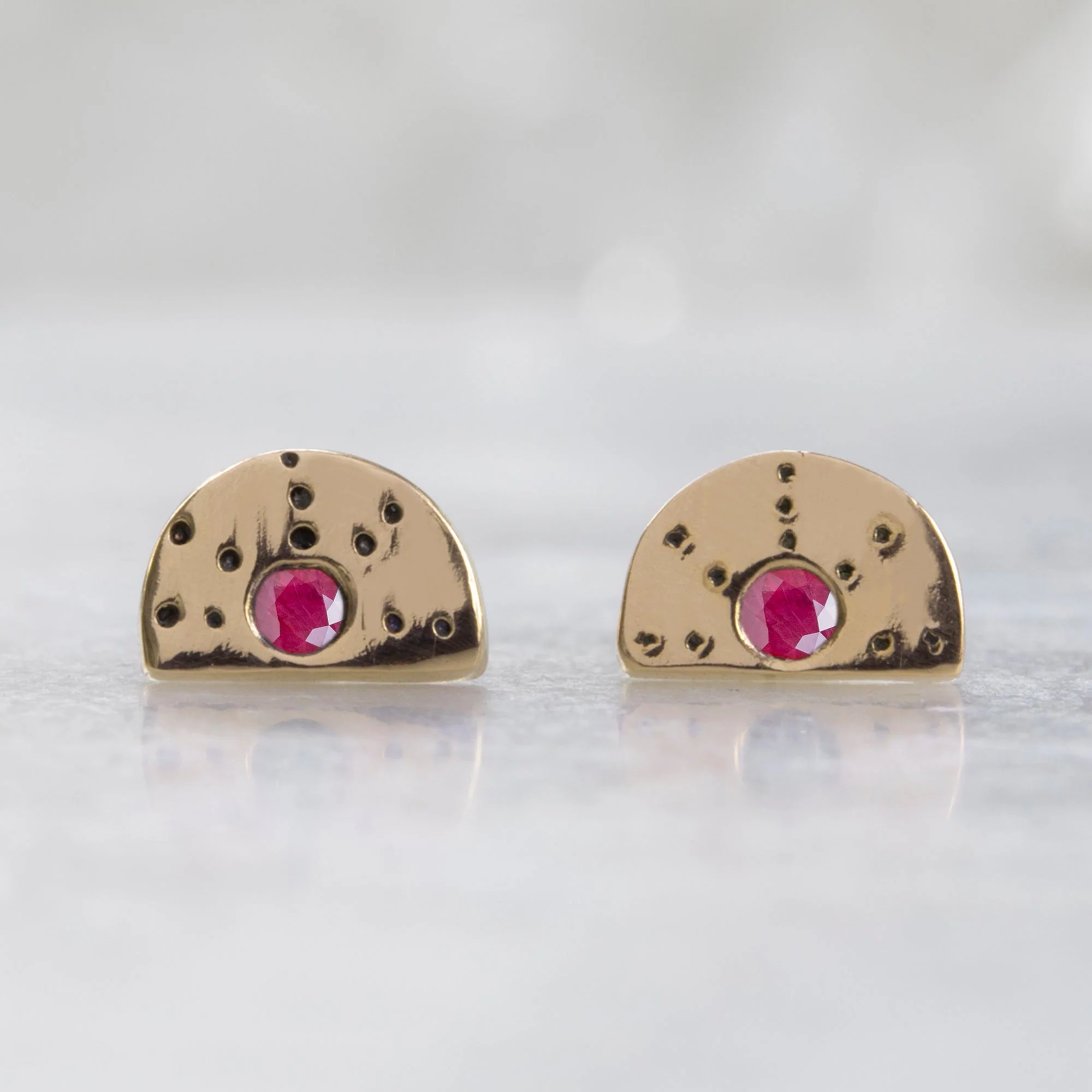 The Half Moon Ruby Stardust Stud Earrings | Yellow, Rose or Sterling Silver - Image 3