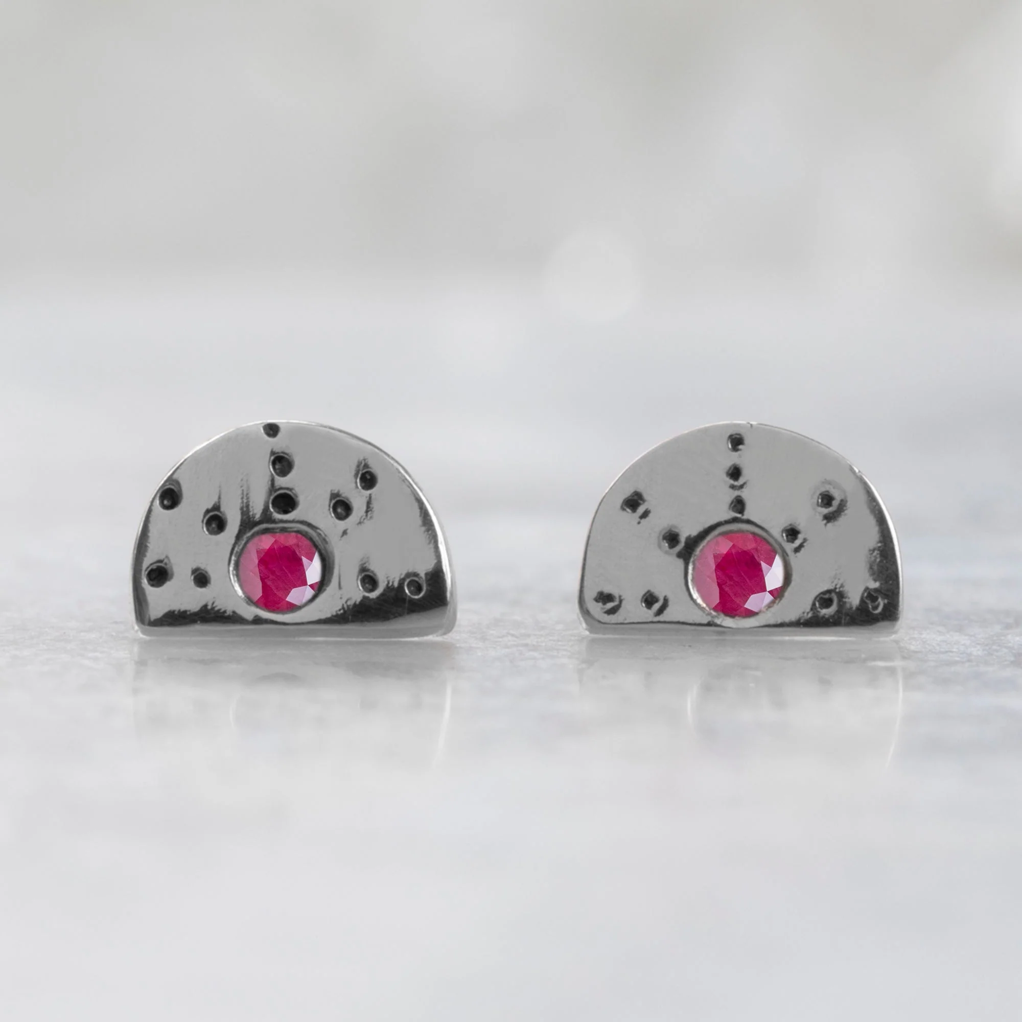 The Half Moon Ruby Stardust Stud Earrings | Yellow, Rose or Sterling Silver - Image 5
