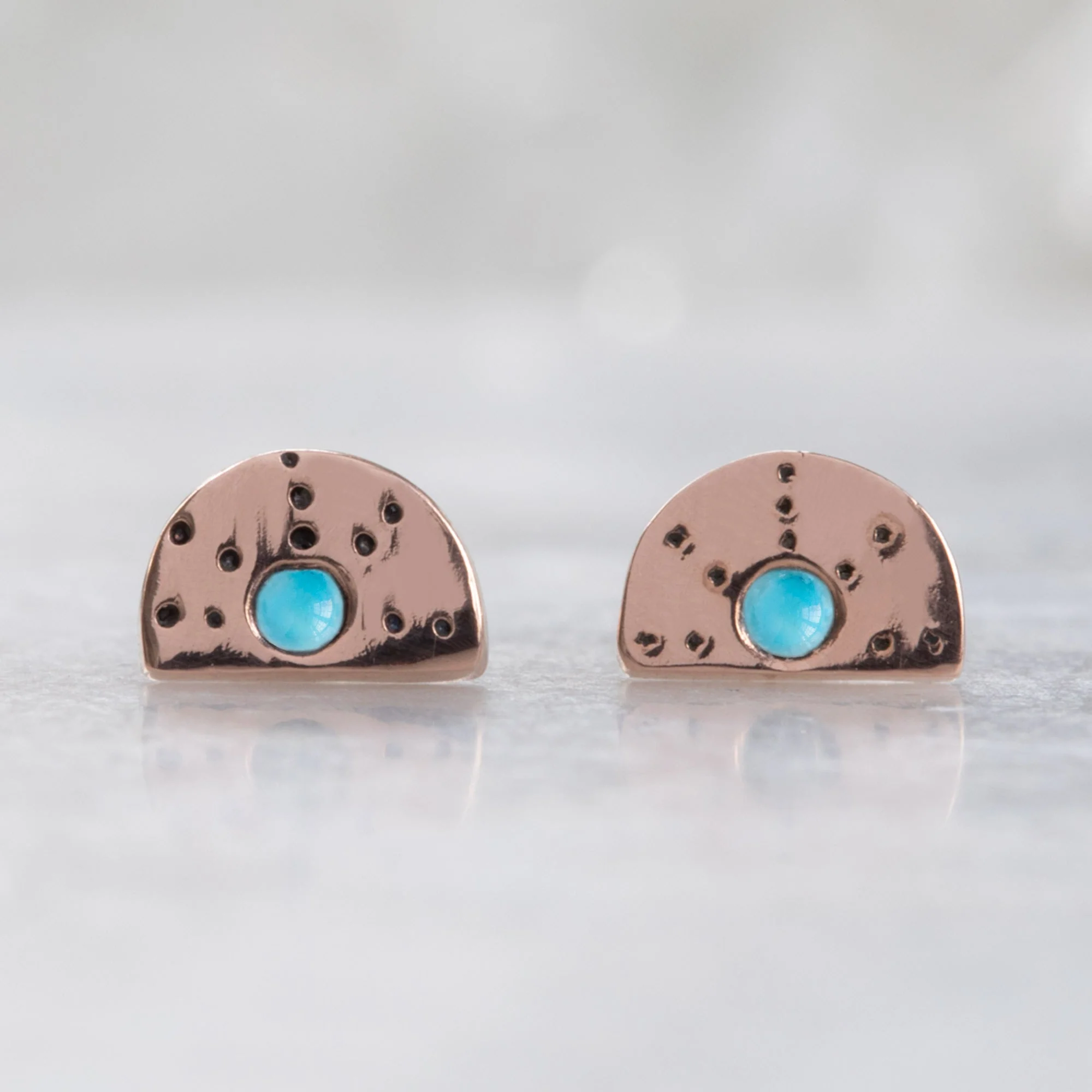 The Half Moon Turquoise Stardust Stud Earrings | Yellow, Rose or Sterling Silver