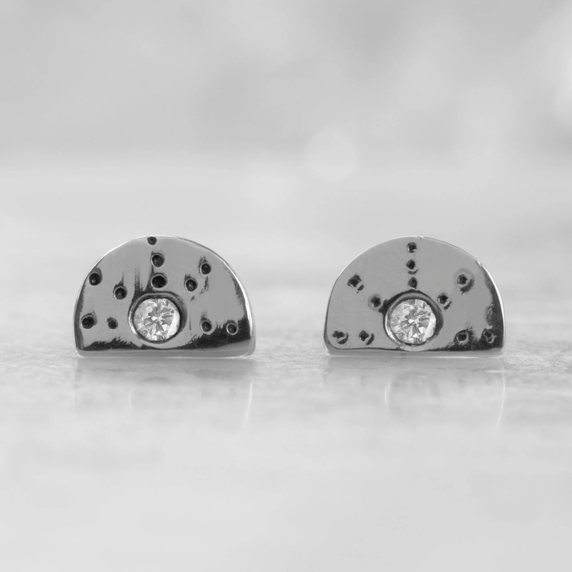 The Half Moon White Diamond Stardust Stud Earrings | Yellow, Rose or Sterling Silver - Image 5