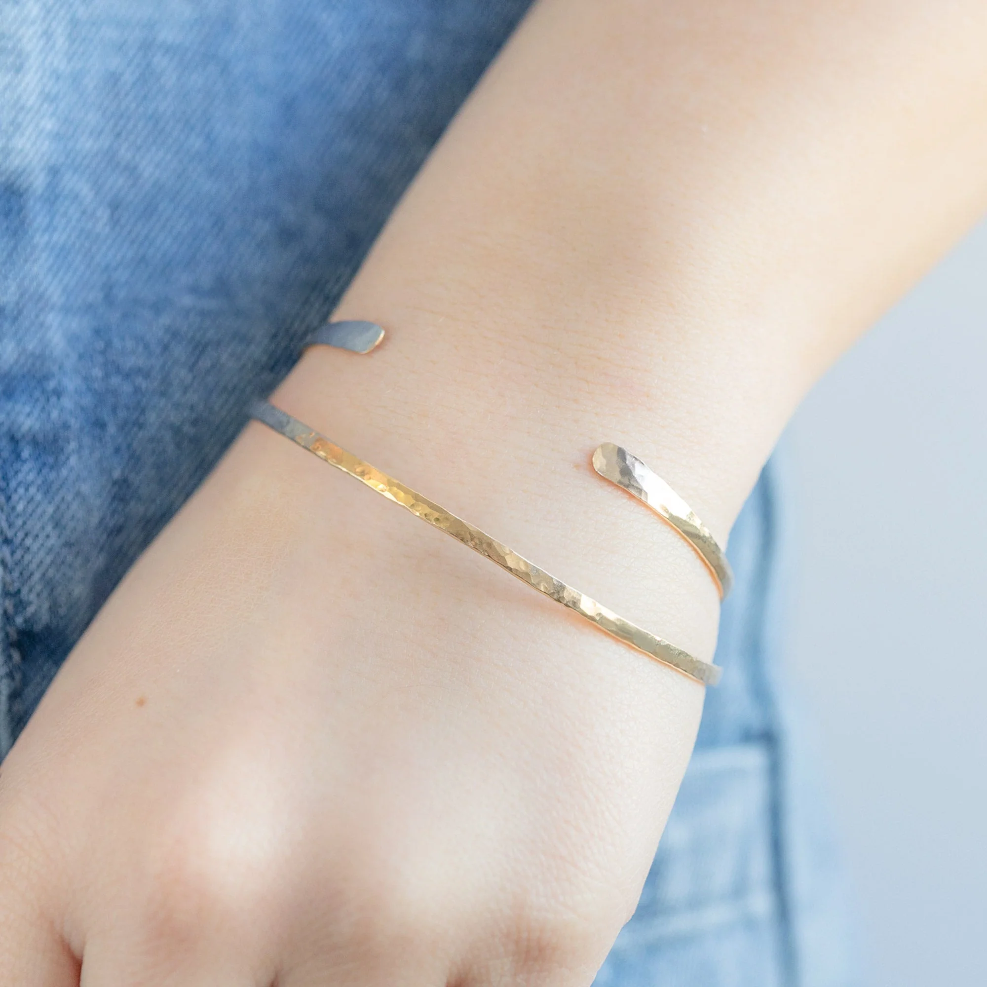 The Hammered Open Cuff Bracelet | Yellow, Rose or Sterling Silver - Image 3