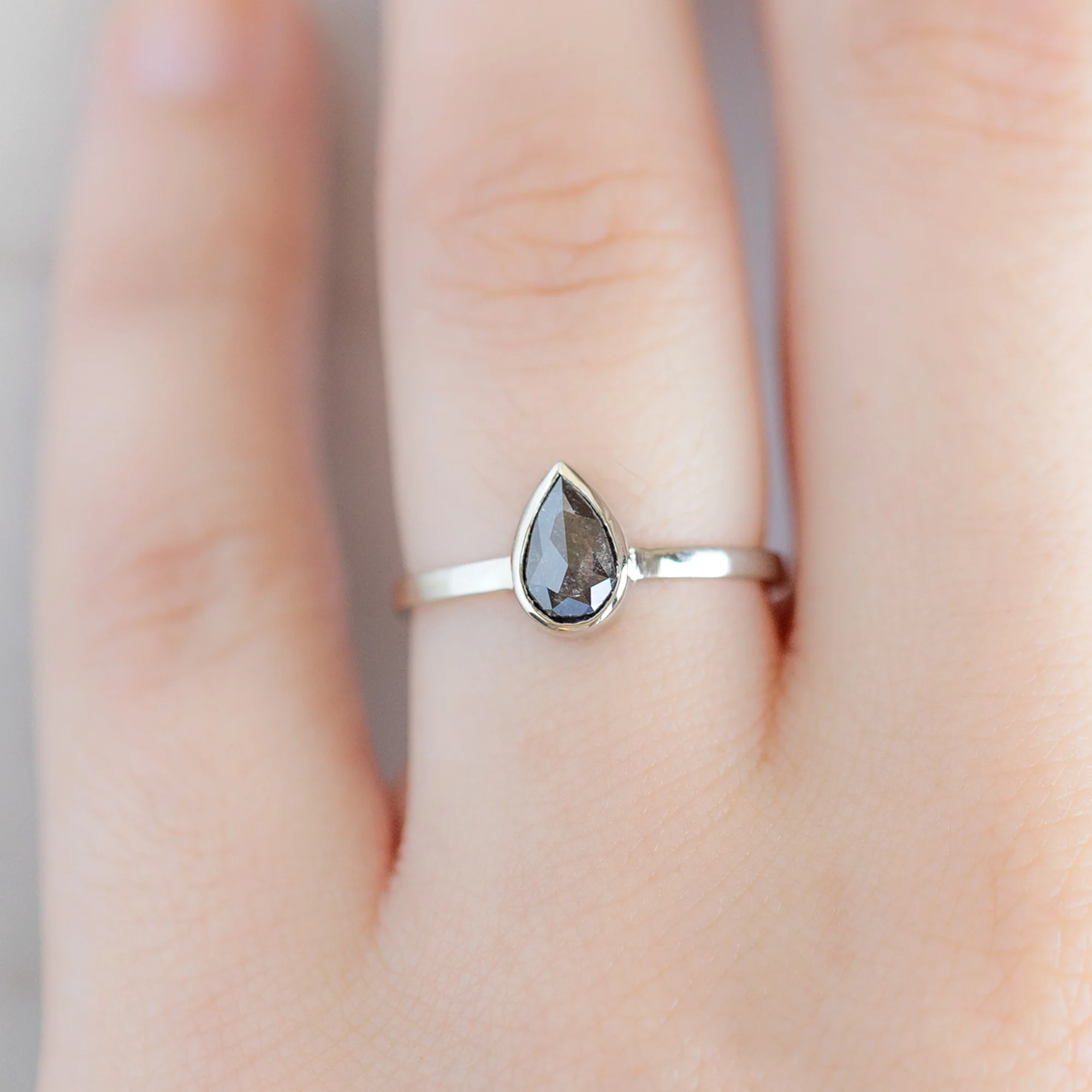 The Hazel Ring | 0.70ct Pear Black Diamond in 14K White Gold - Image 2
