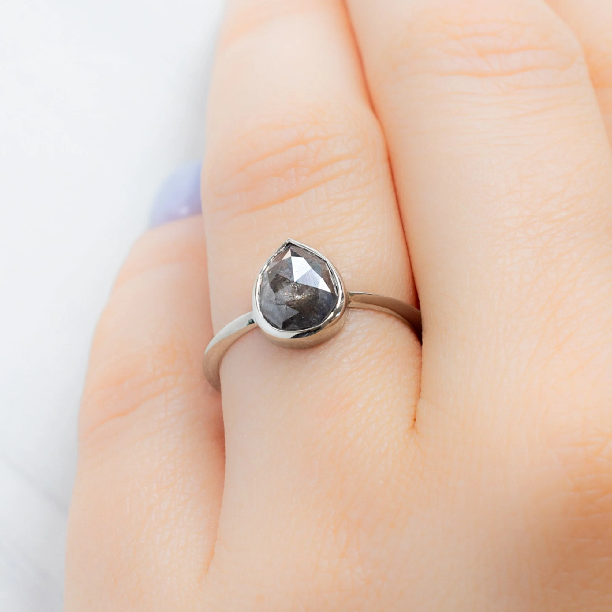 The Hazel Ring | 1.52ct Pear Black Diamond in 14K White Gold - Image 2