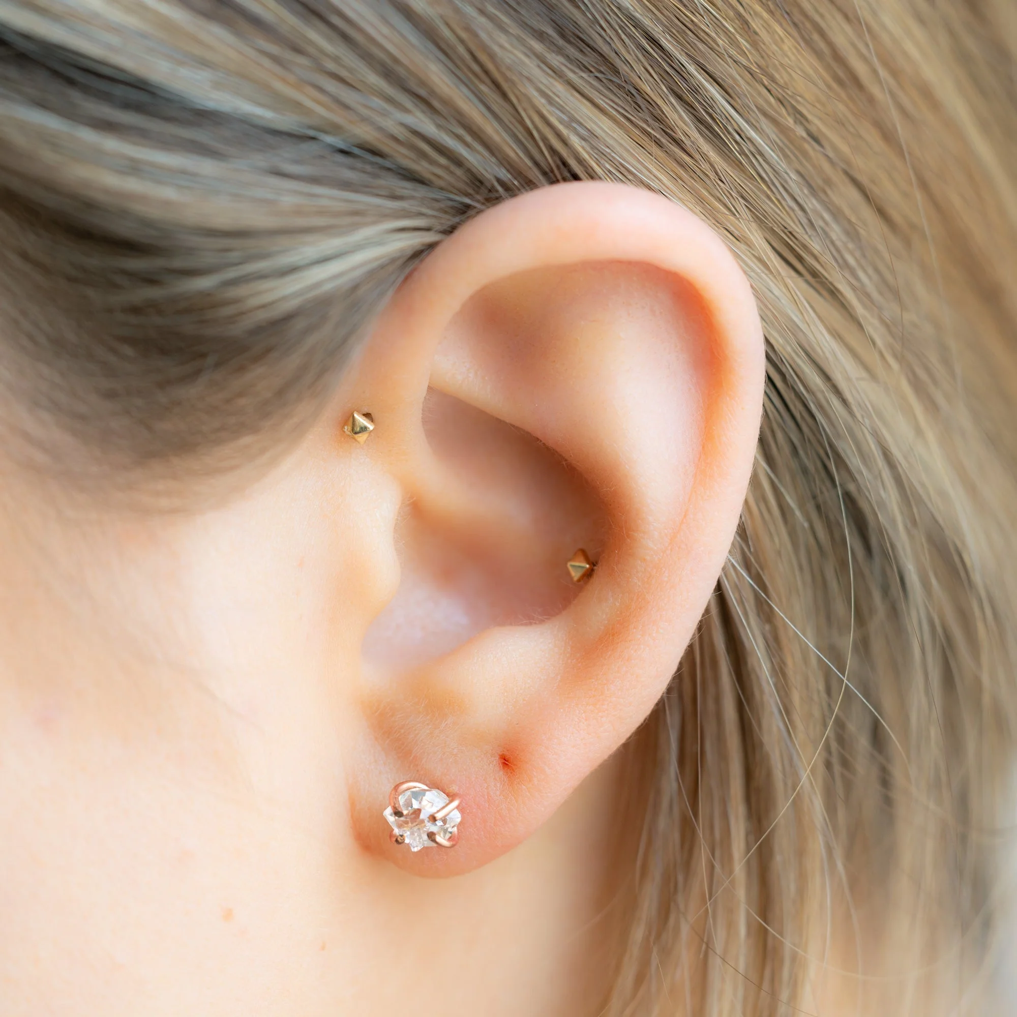 The Herkimer Diamond Stud Earrings | Yellow, Rose or Sterling Silver - Image 2