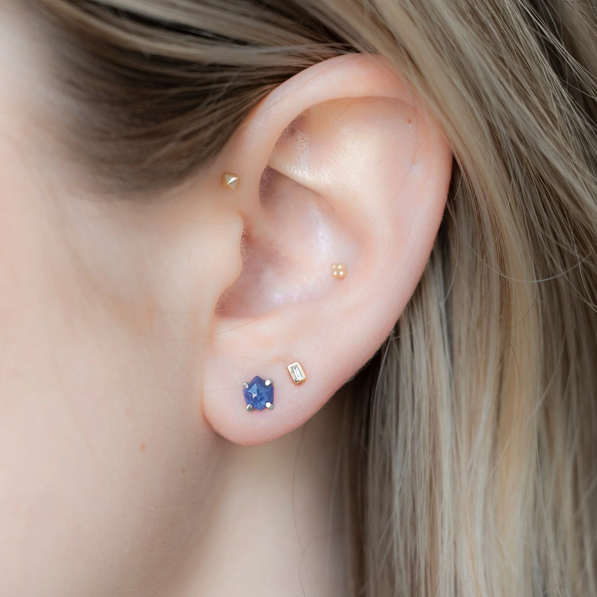 The Hexagon Blue Sapphire Stud Earrings | Yellow, Rose or White Gold - Image 9