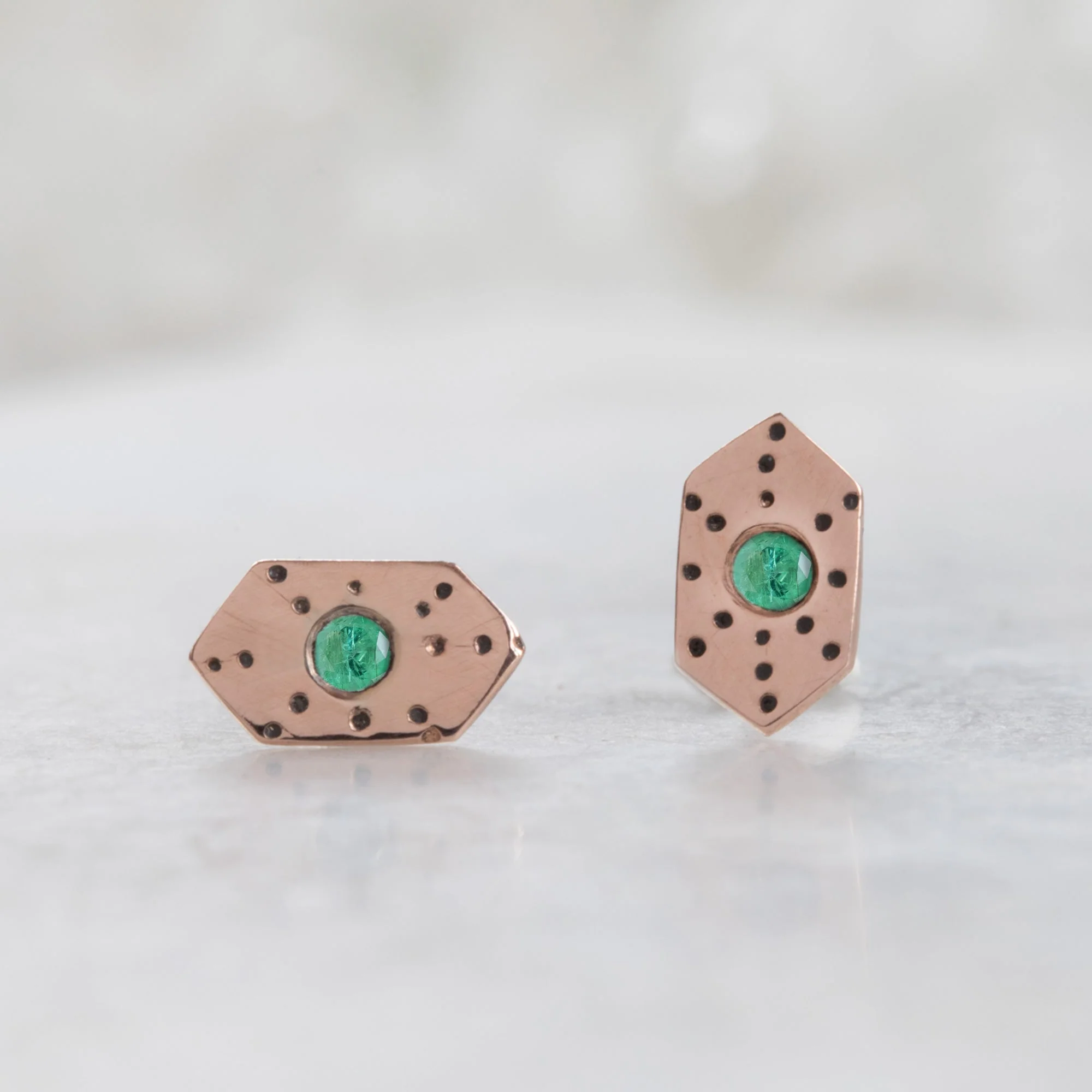 The Hexagon Emerald Stardust Stud Earrings | Rose Gold