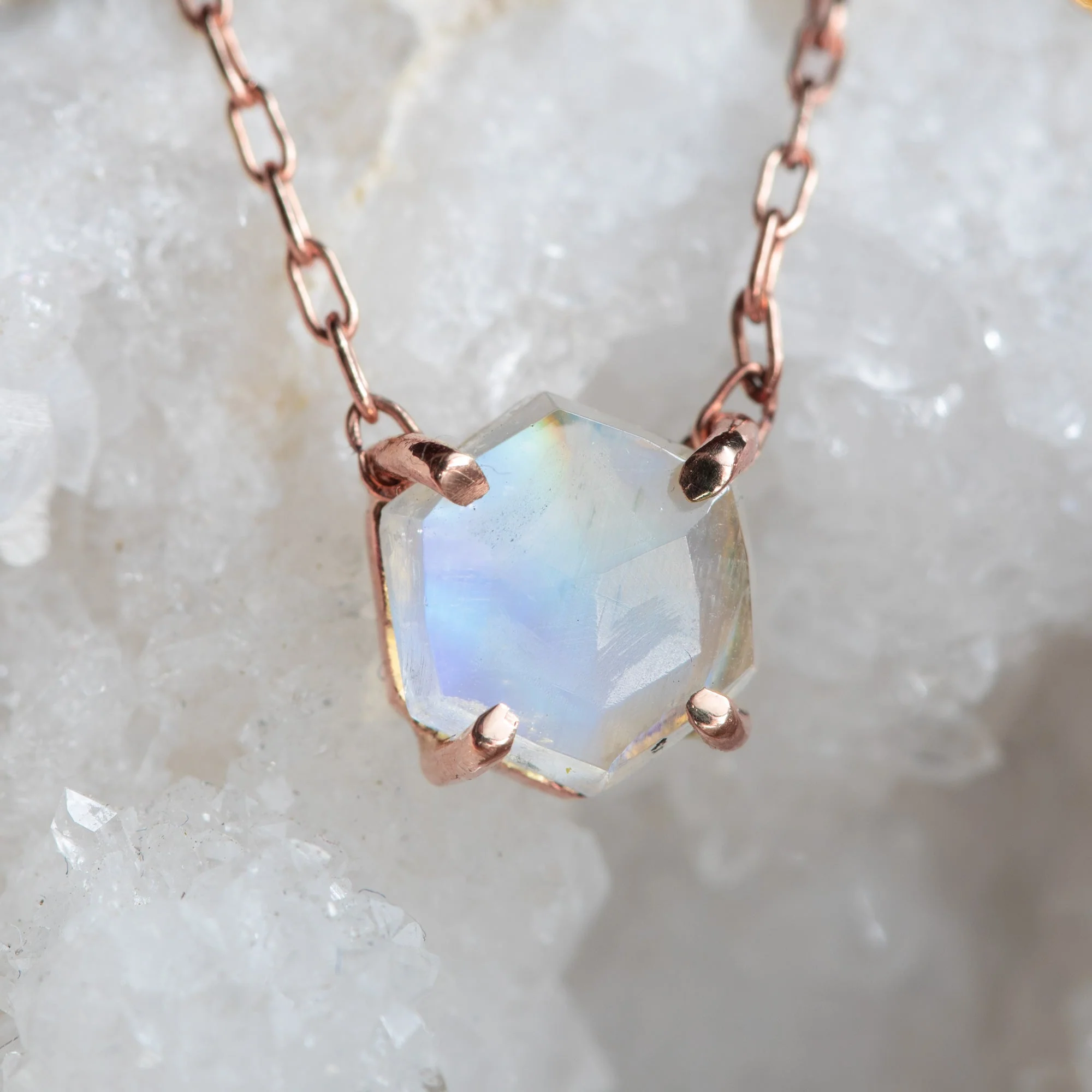 The Hexagon Moonstone Necklace | Yellow, Rose or Sterling Silver - Image 3