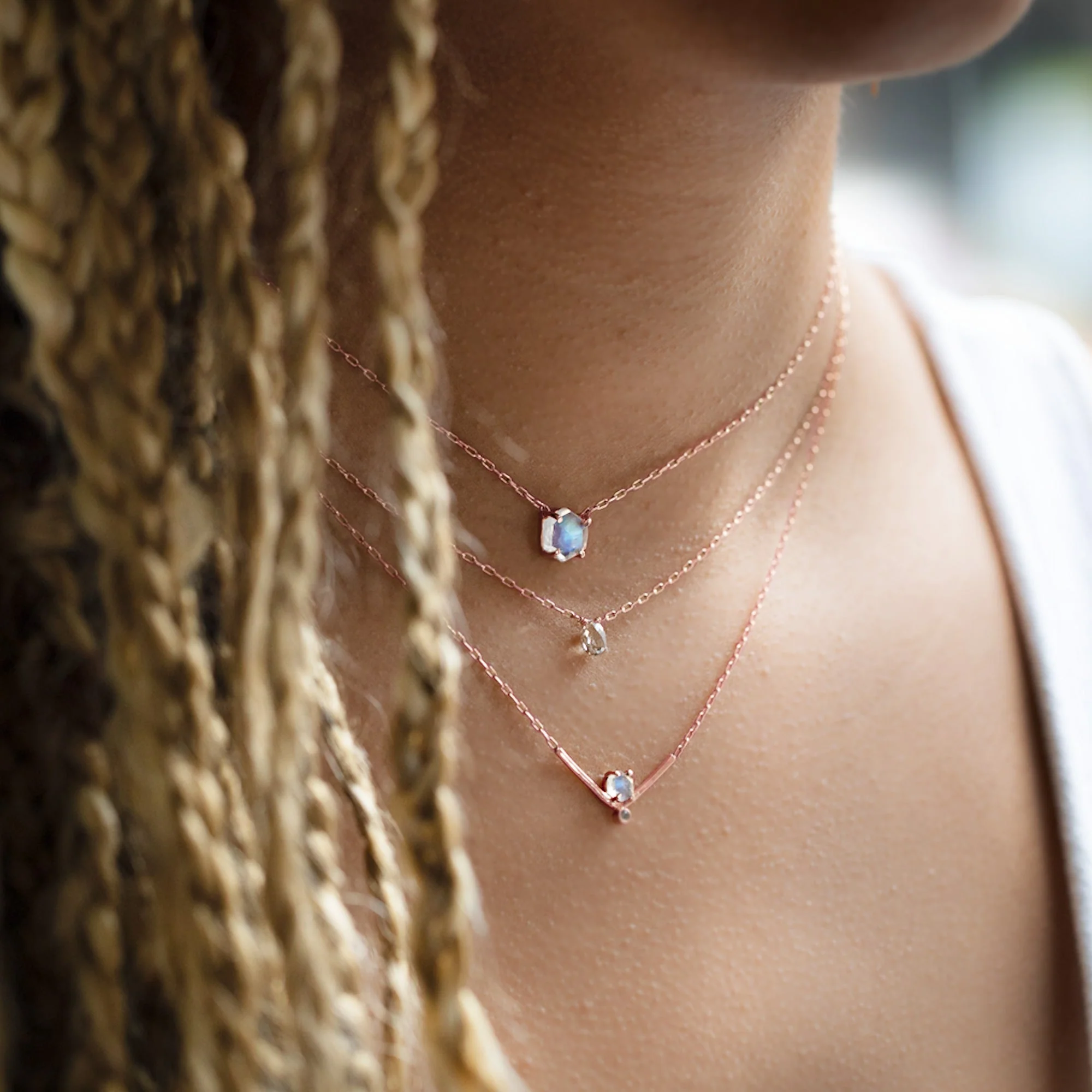 The Hexagon Moonstone Necklace | Yellow, Rose or Sterling Silver - Image 4