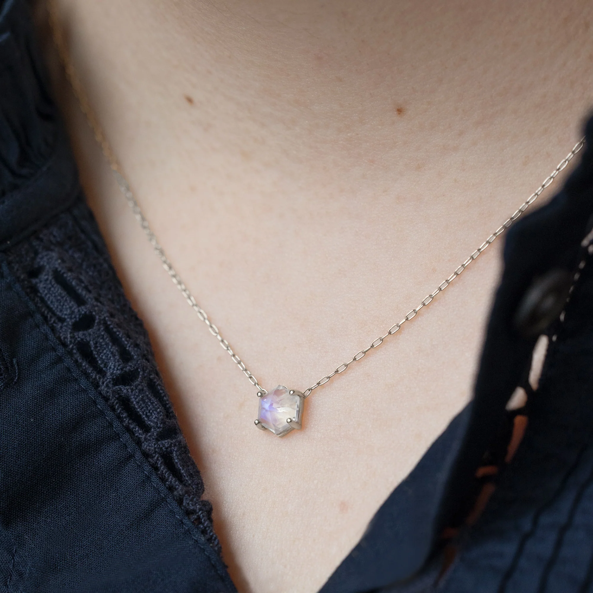 The Hexagon Moonstone Necklace | Yellow, Rose or Sterling Silver - Image 6