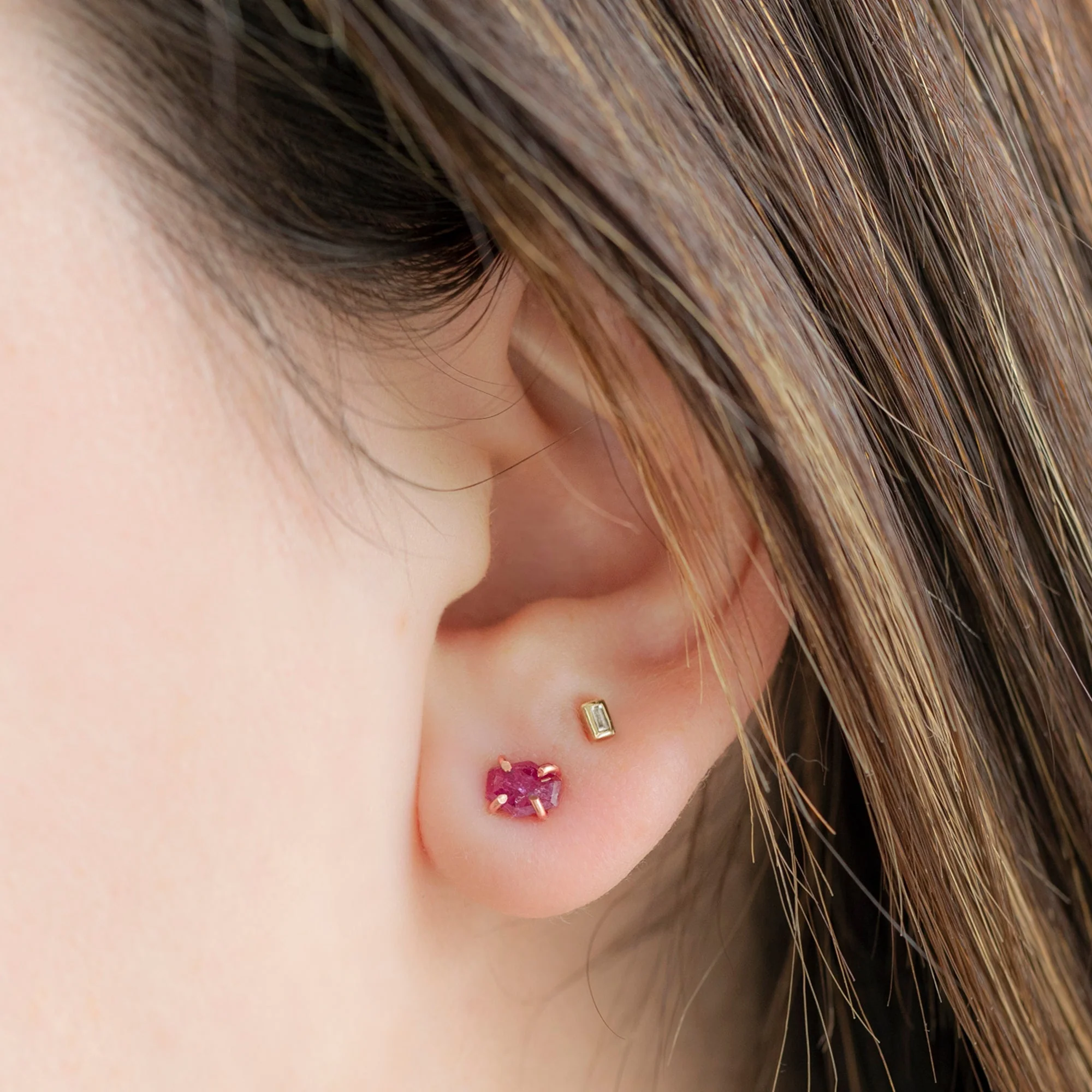 The Hexagon Ruby Stud Earrings | Yellow, Rose or Sterling Silver - Image 2