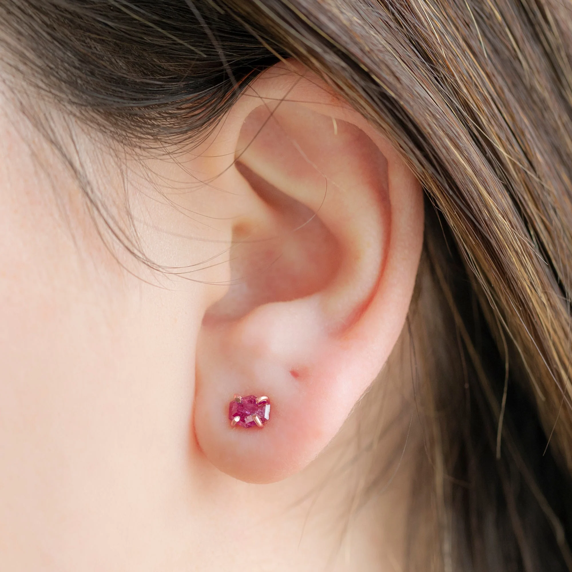 The Hexagon Ruby Stud Earrings | Yellow, Rose or Sterling Silver - Image 3