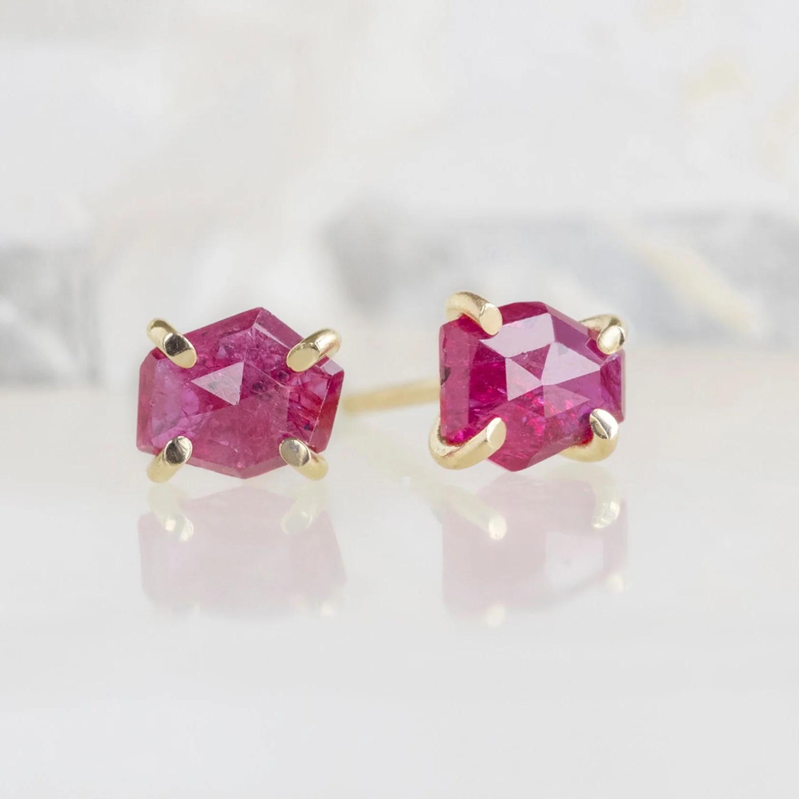 The Hexagon Ruby Stud Earrings | Yellow, Rose or Sterling Silver - Image 4