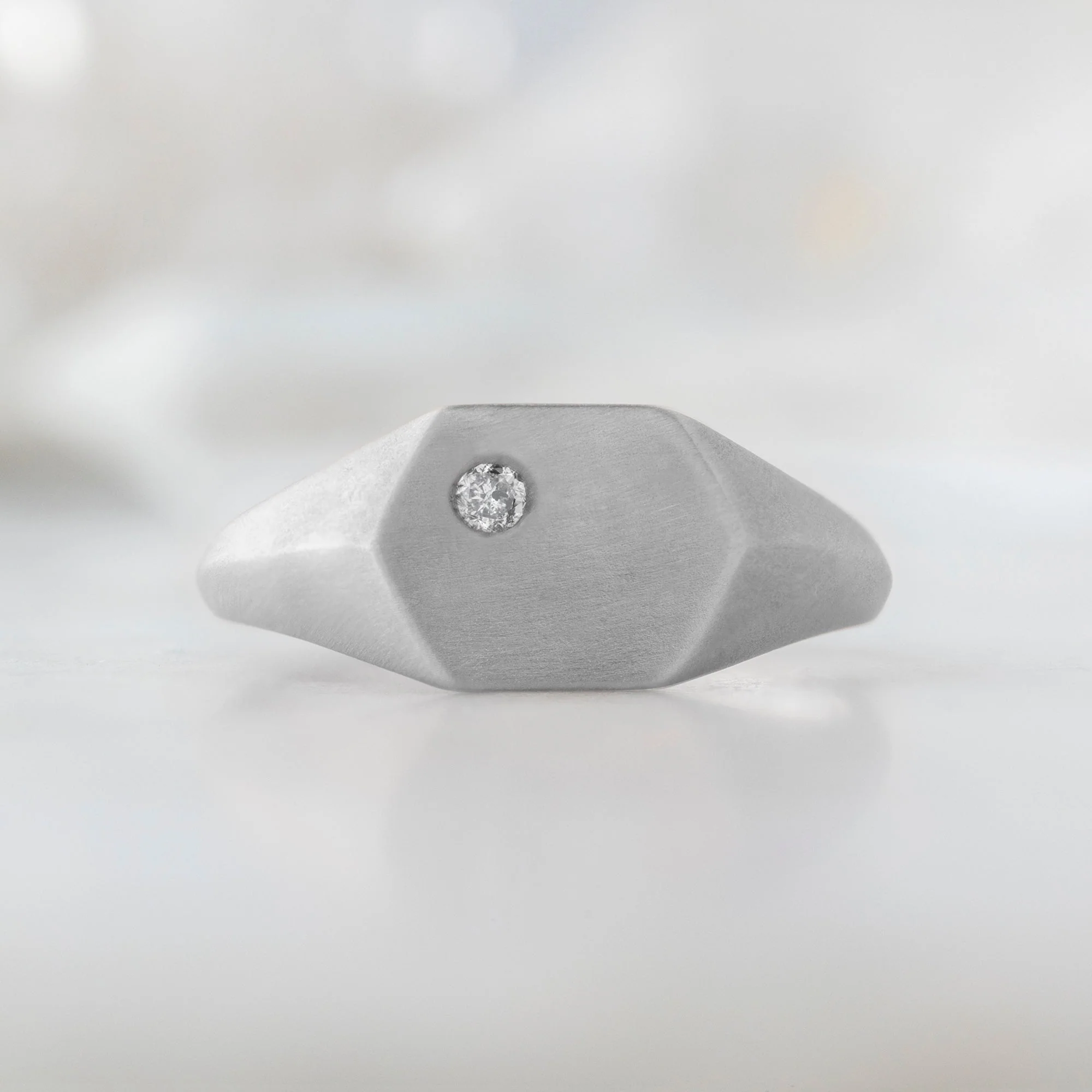 The Hexagon Salt and Pepper Diamond Signet Ring | Yellow, Rose or White Gold - Image 3