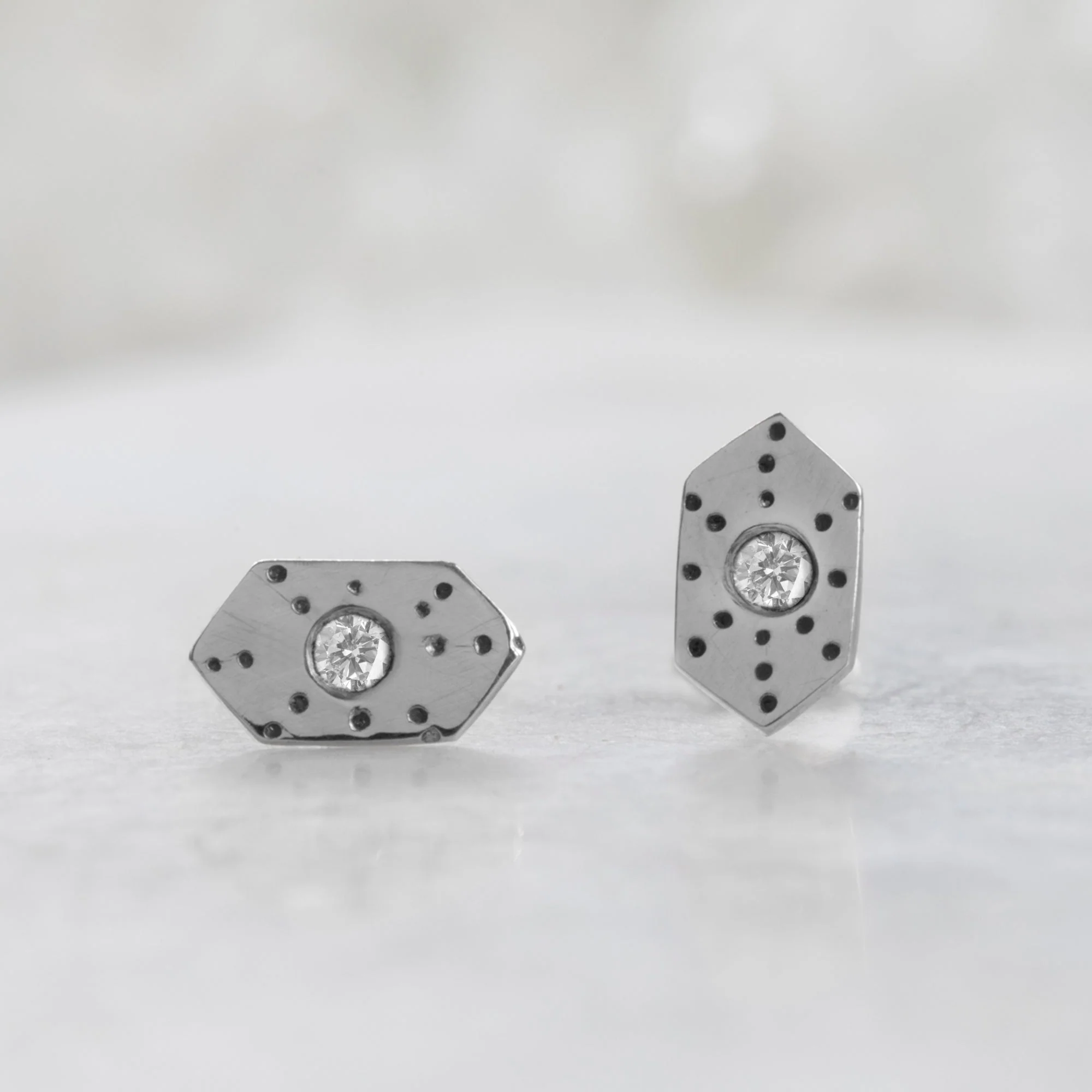 The Hexagon White Diamond Stardust Stud Earrings | Sterling Silver